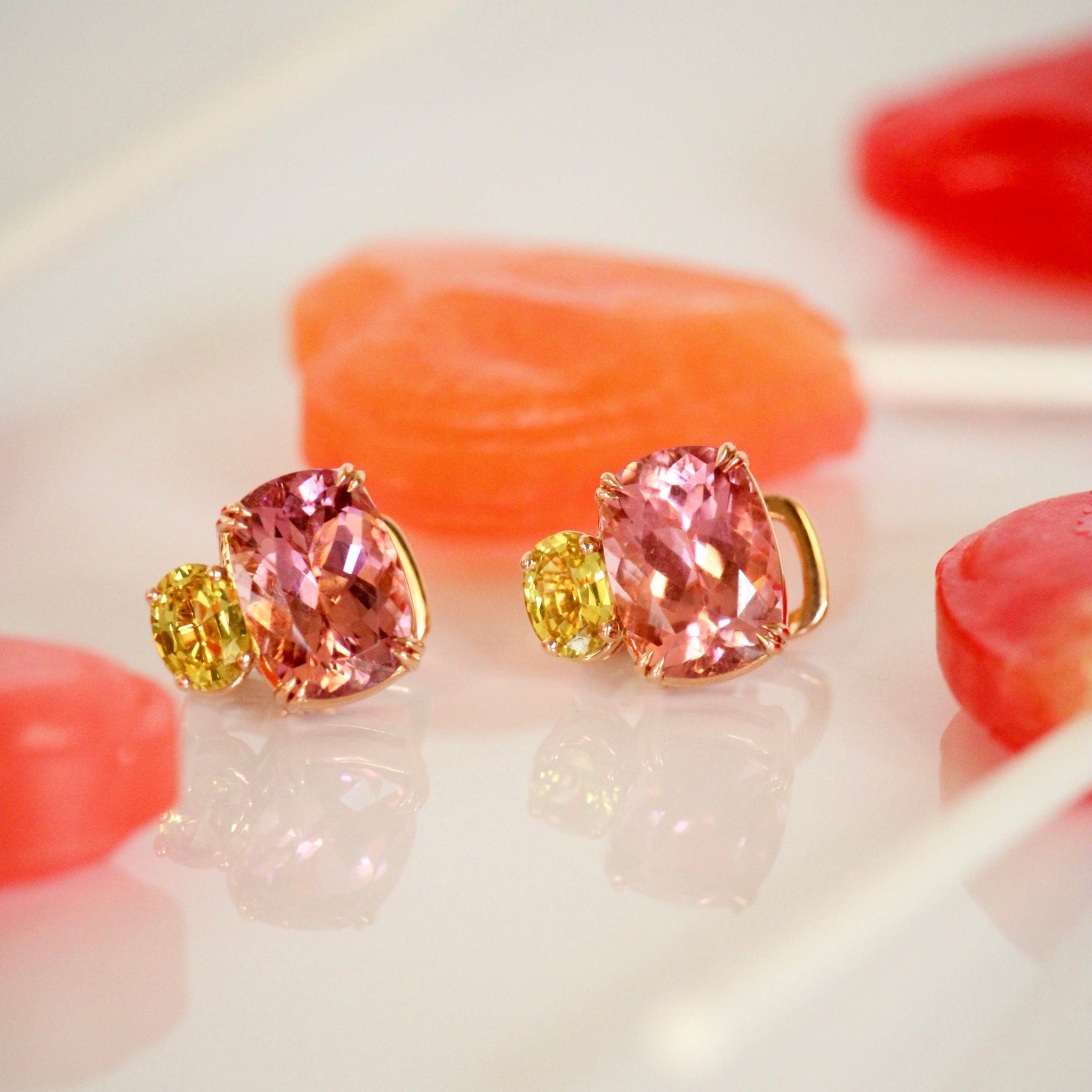 Pink Tourmaline & Yellow Sapphire 18K Rose Gold Earrings