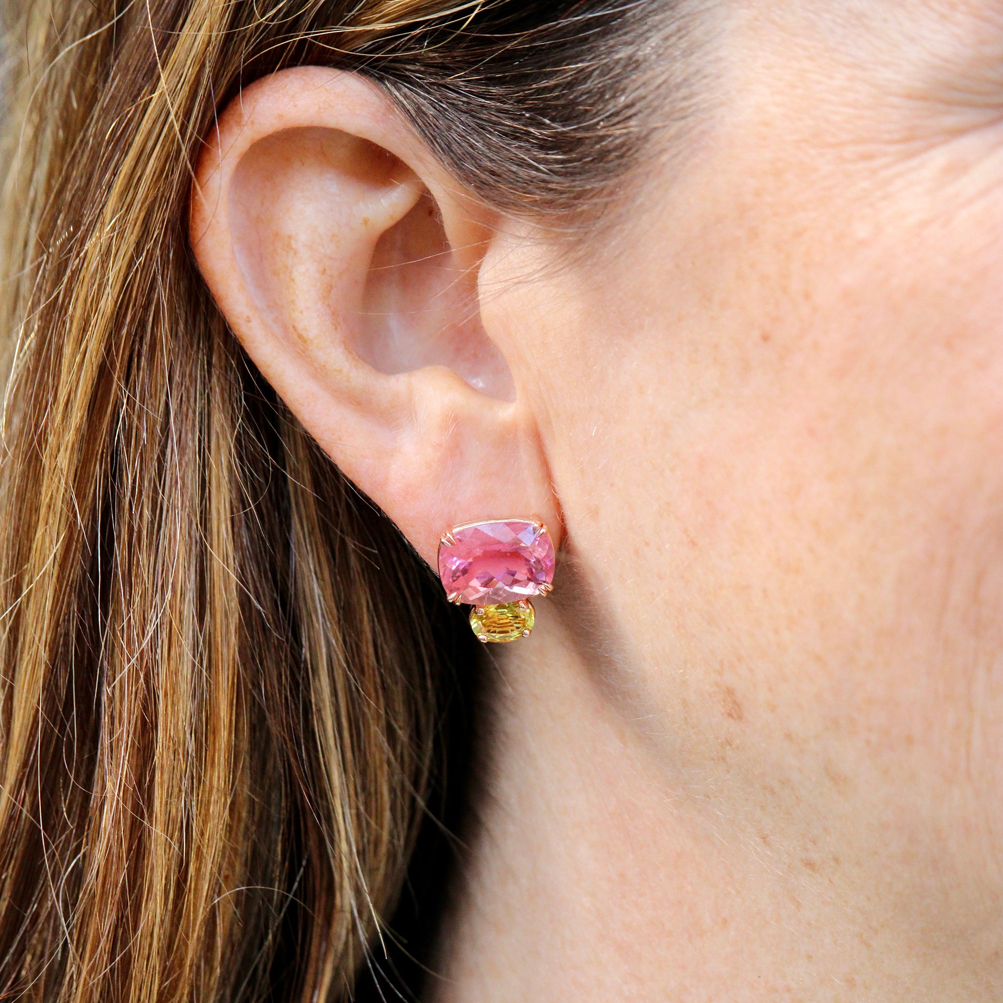 Pink Tourmaline & Yellow Sapphire 18K Rose Gold Earrings