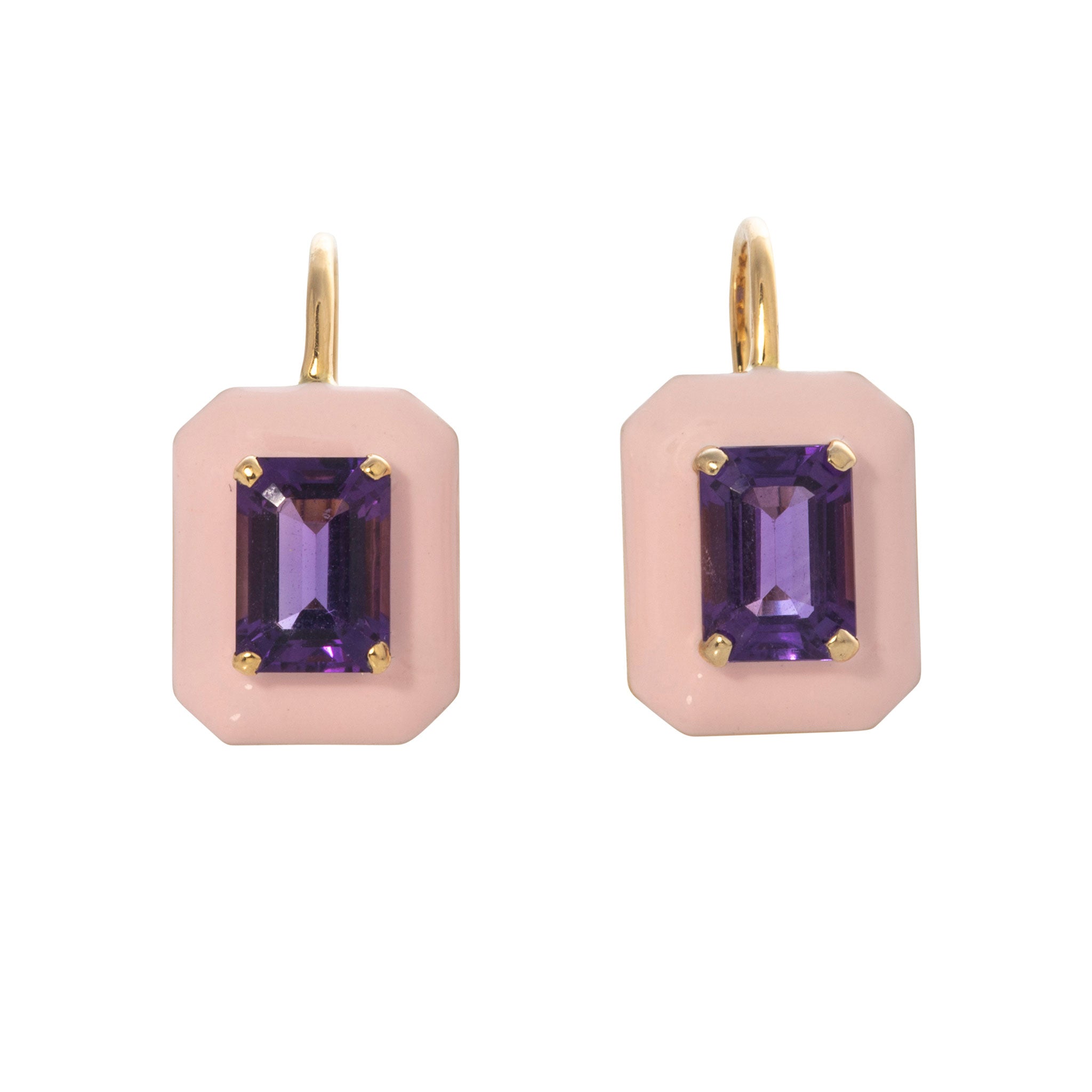 Goshwara Emerald-Cut Amethyst & Pink Enamel 18K Gold Earrings