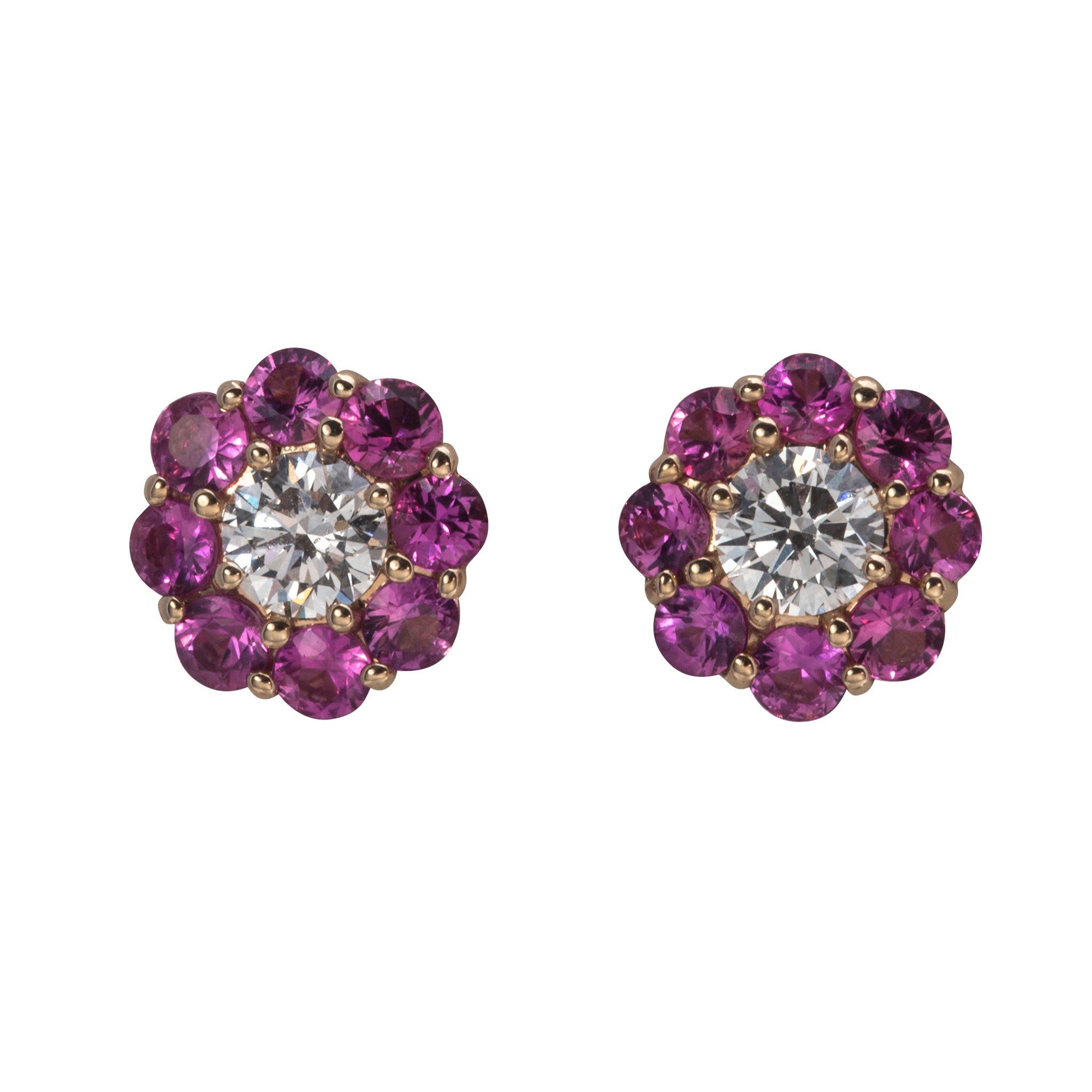 Pink Sapphire & Diamond 14K Gold Flower Stud Earrings