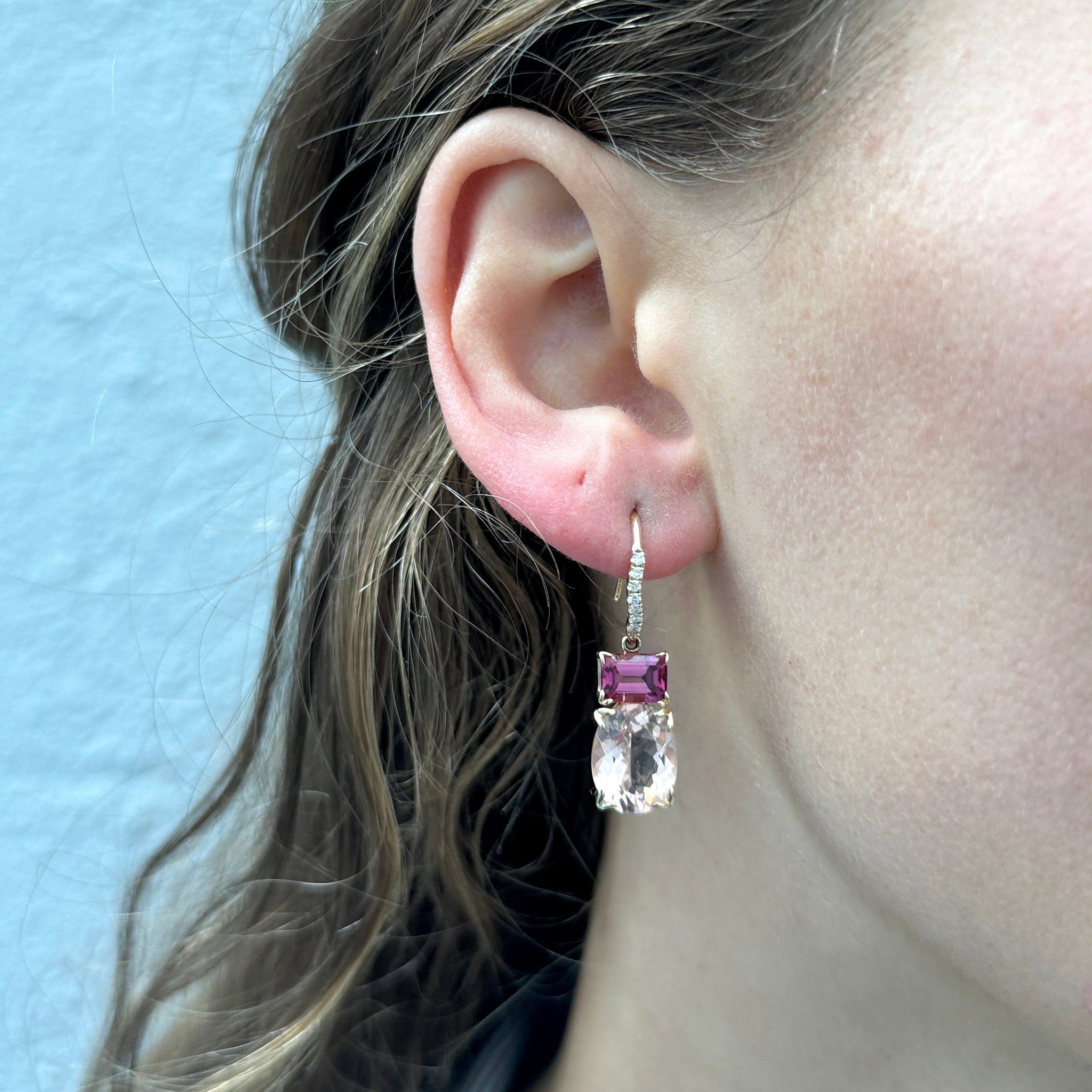 Morganite & Pink Tourmaline 14K Gold River Earrings