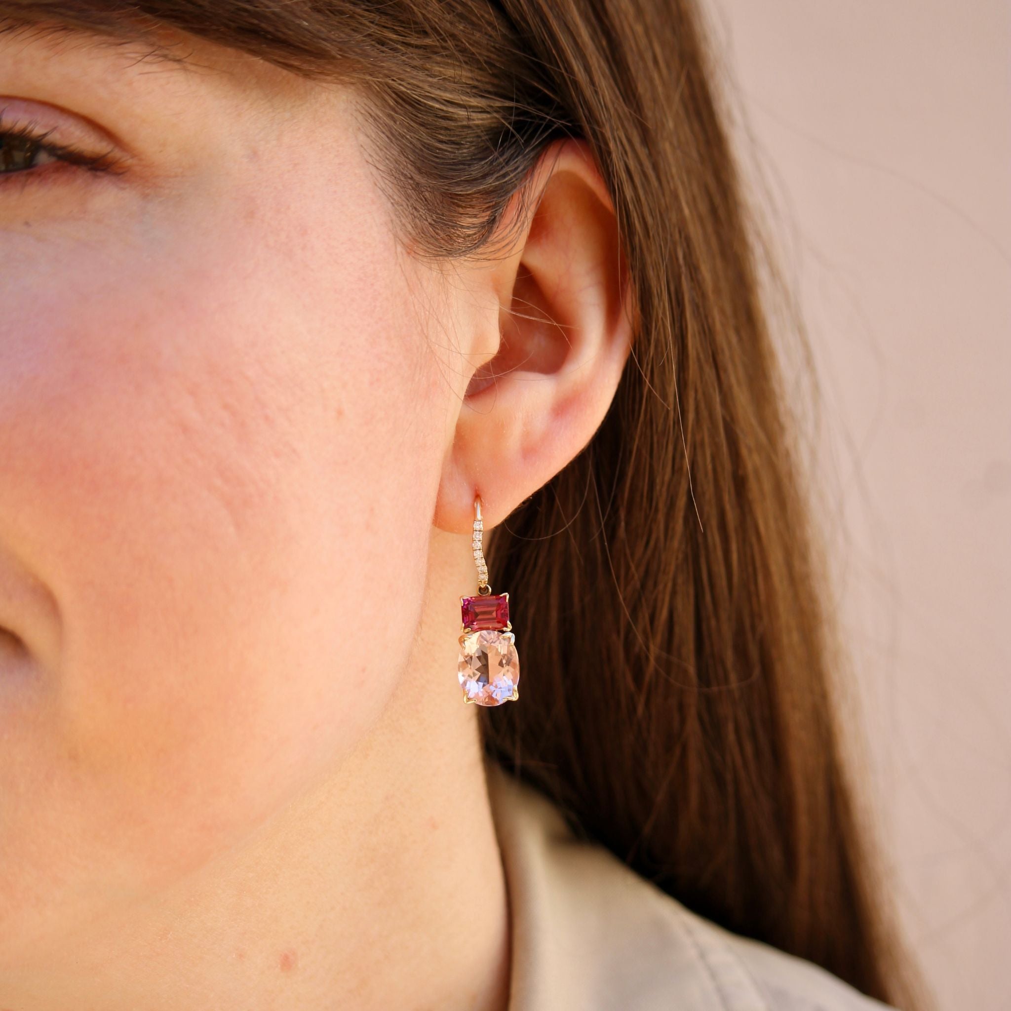 Morganite & Pink Tourmaline 14K Gold River Earrings