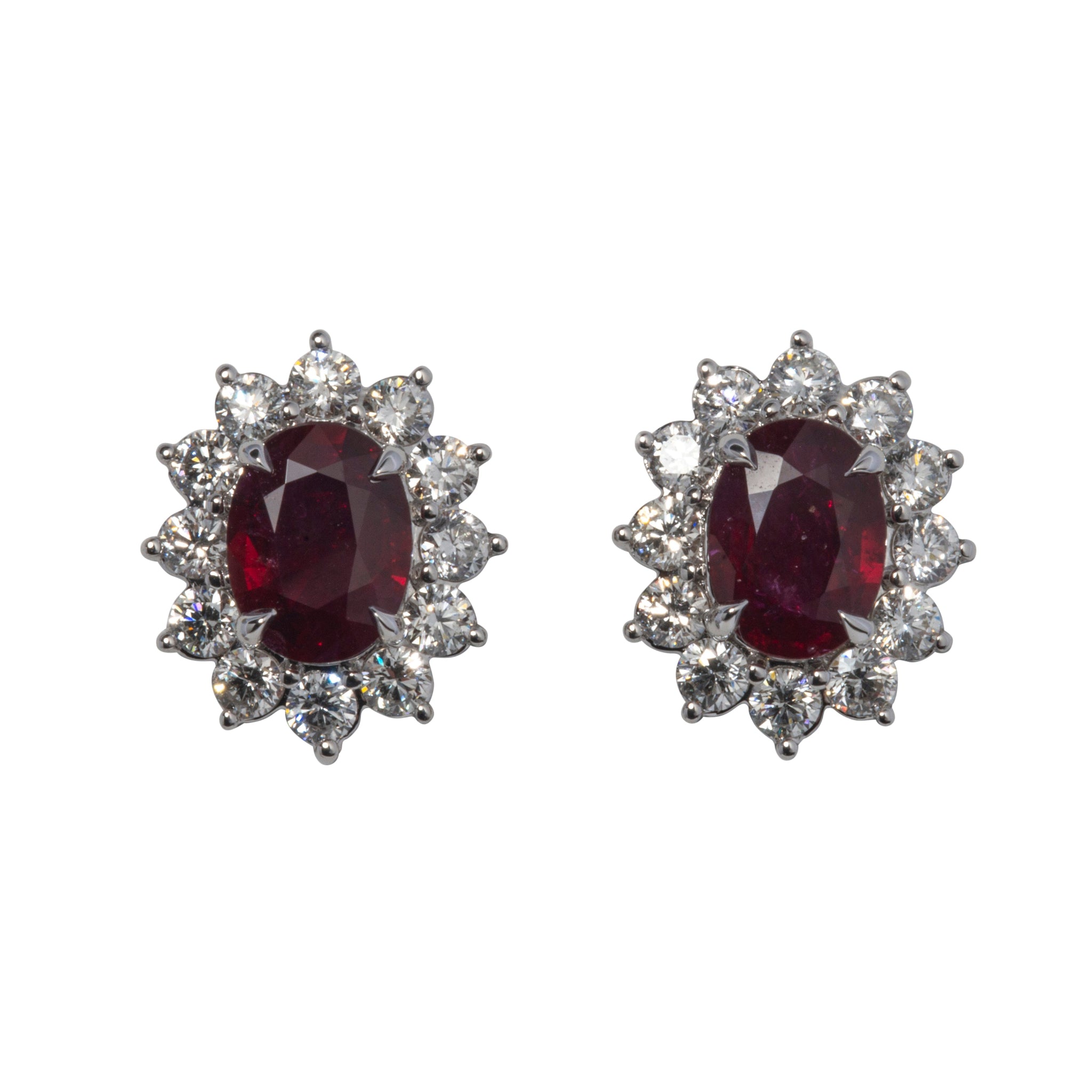 2.44ct Oval Ruby & 1.23ct Diamond 18K Gold Stud Earrings