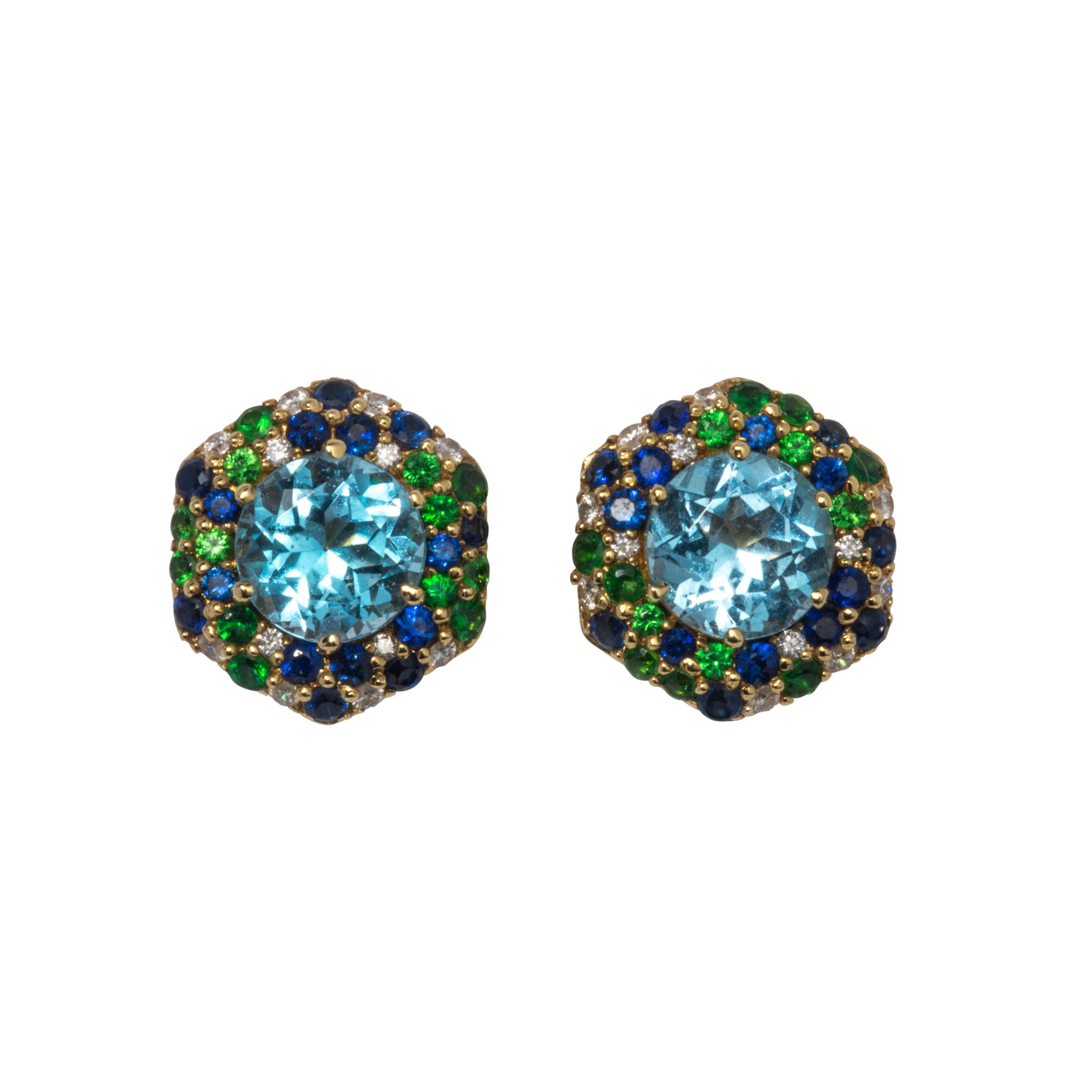 Goshwara Blue Topaz, Sapphire & Diamond Stud Earrings