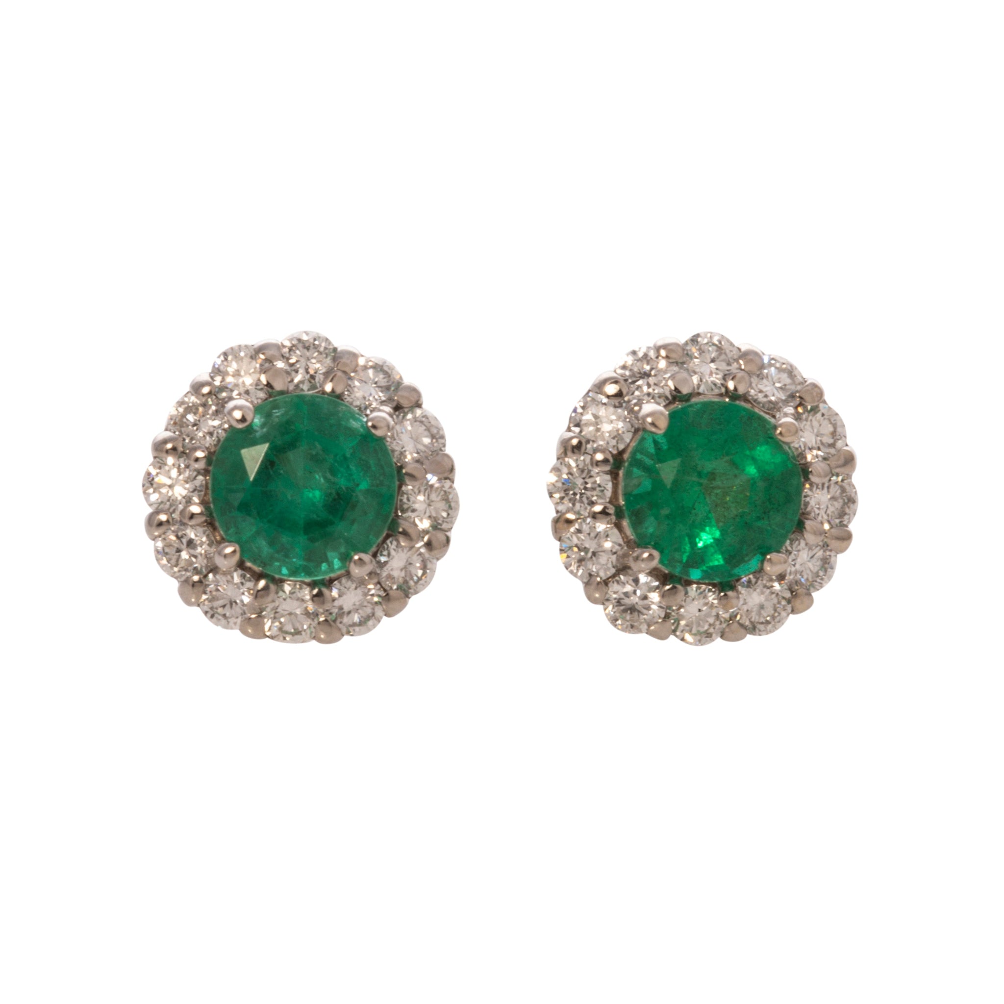 1.93ct Emerald & Diamond Halo 18K White Gold Stud Earrings