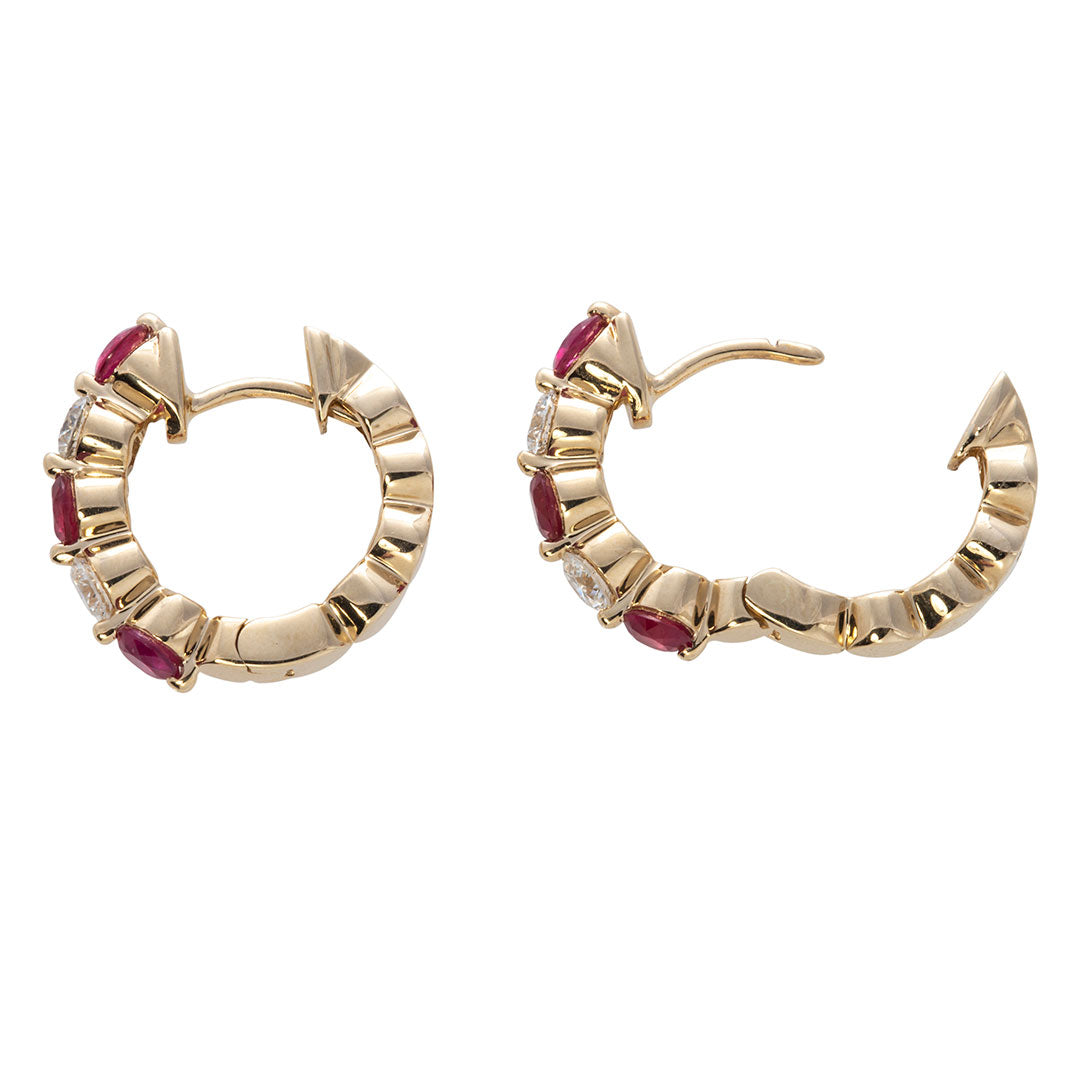 1.50ct Ruby & Diamond 14K Yellow Gold Hoop Earrings