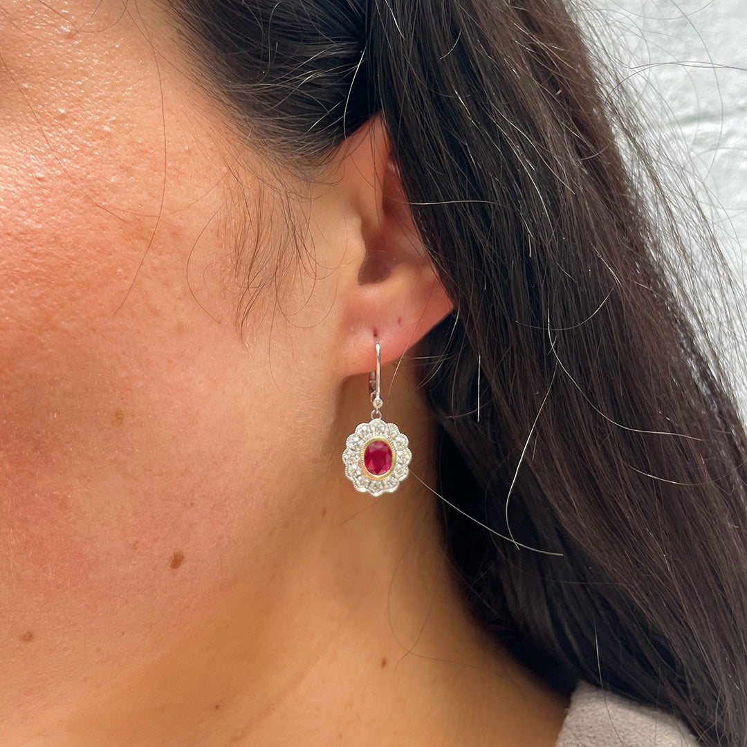 Fancy Resplendent Ruby and Diamond Drop Earrings