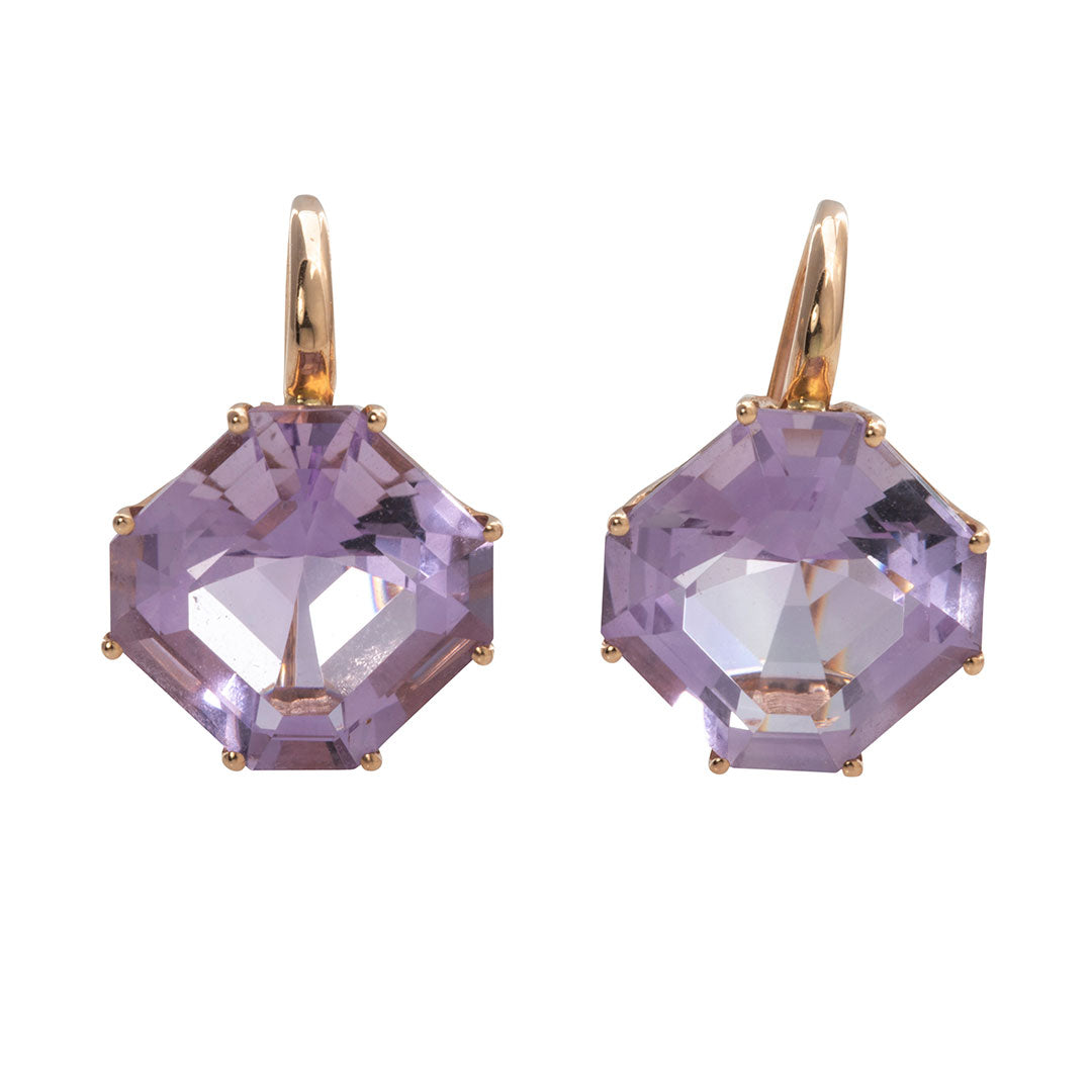 Goshwara Square Emerald Cut Amethyst 18K Rose Gold Earrings