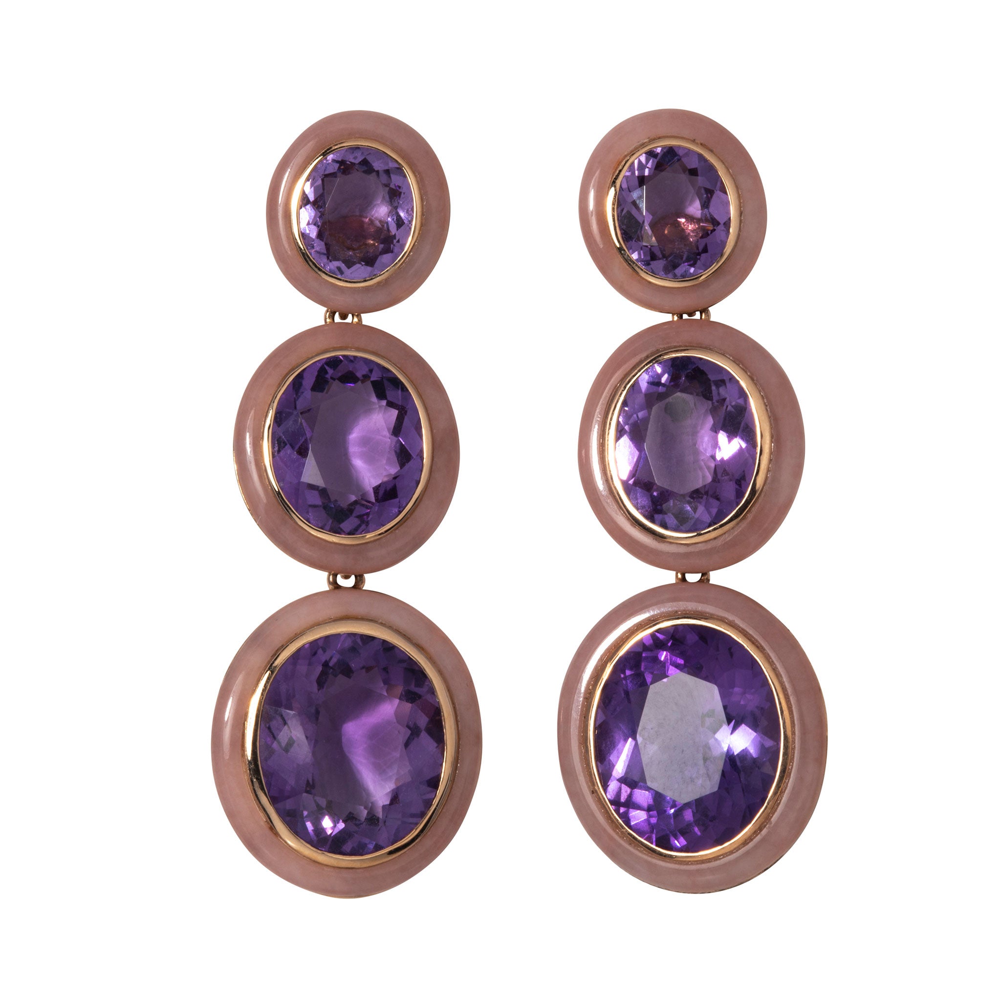 Goshwara Oval Amethyst & Pink Opal Inlay 18K Gold Drop Earrings