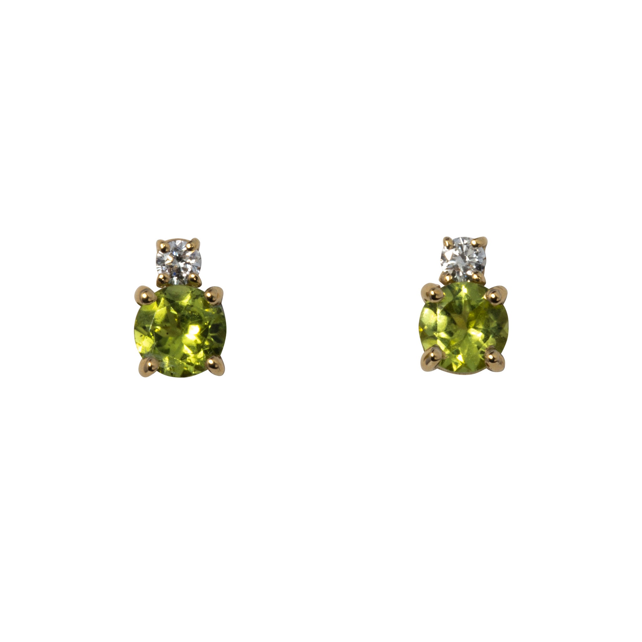 Peridot & Diamond 18K Gold Stud Earrings