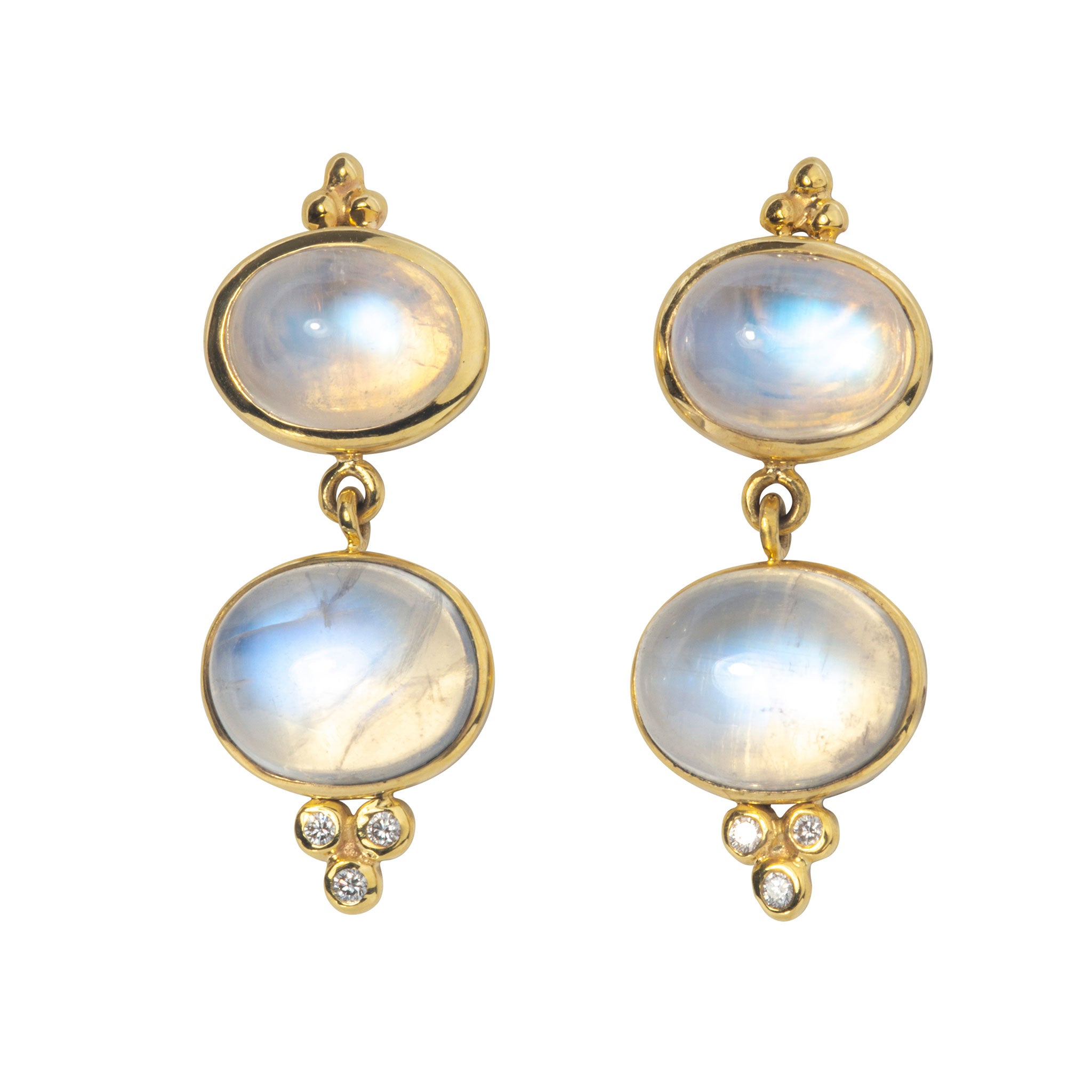 Mazza Moonstone Double Drop 14K Yellow Gold Earrings