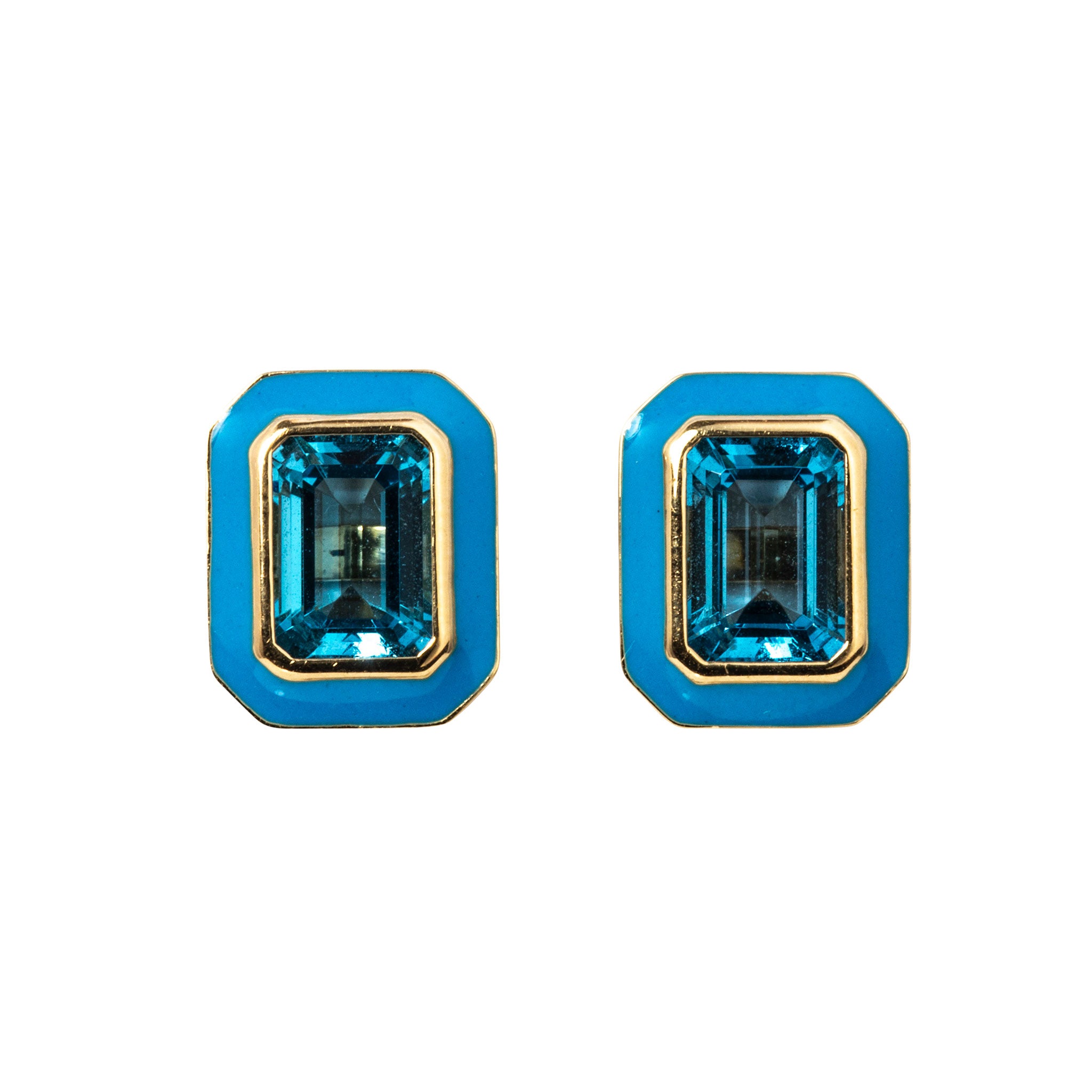 Goshwara Blue Topaz & Turquoise Enamel 18K Gold Stud Earrings