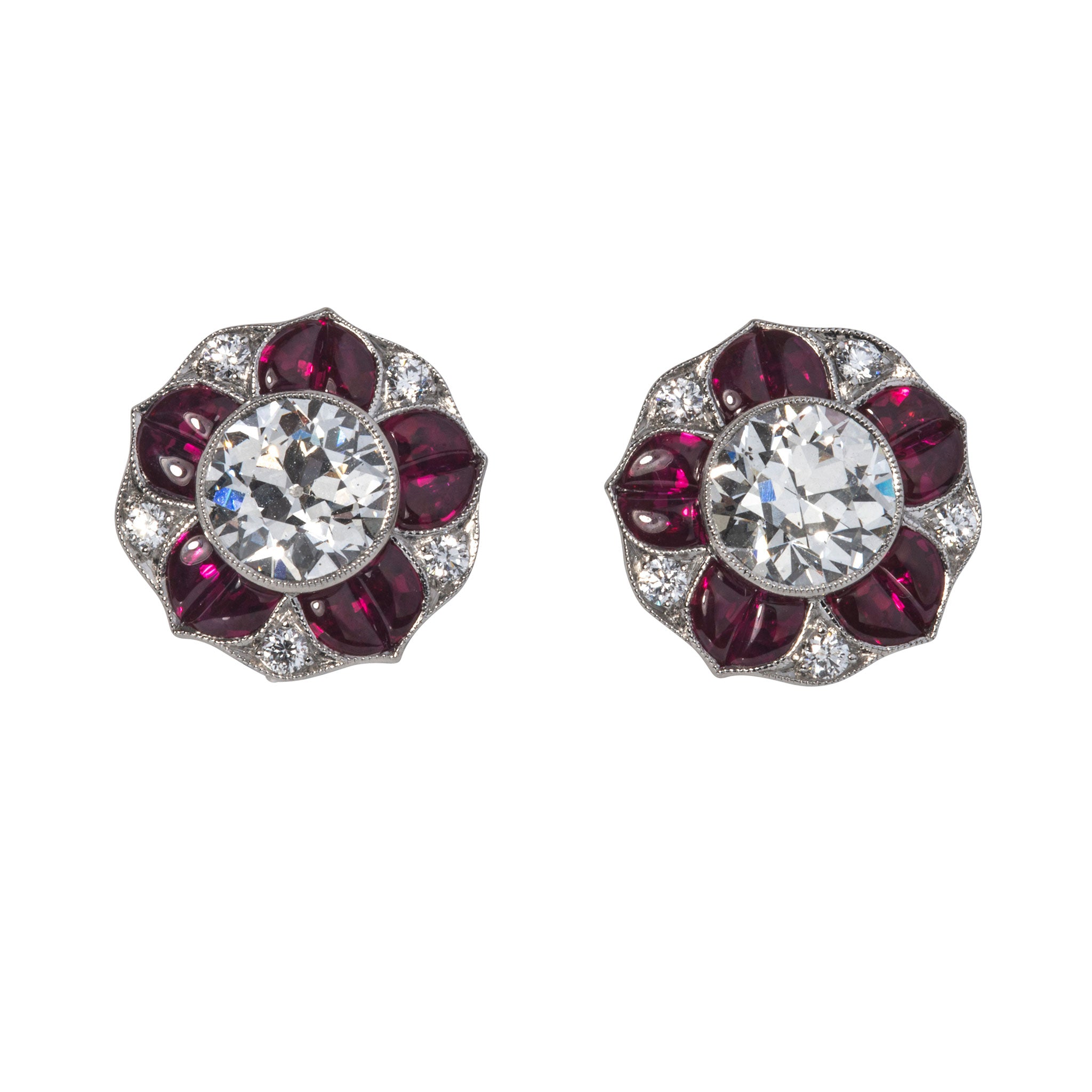 2.19ct Diamond & 2.65ct Ruby Platinum Stud Earrings