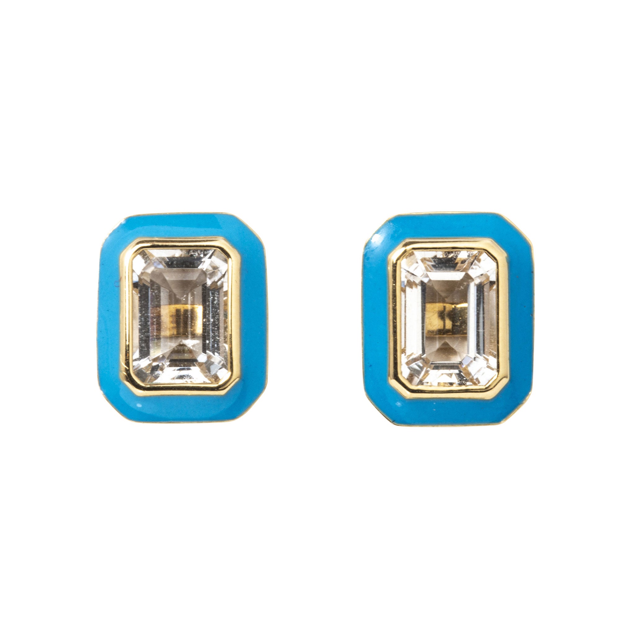 Goshwara Rock Crystal & Turquoise Enamel 18K Gold Stud Earrings