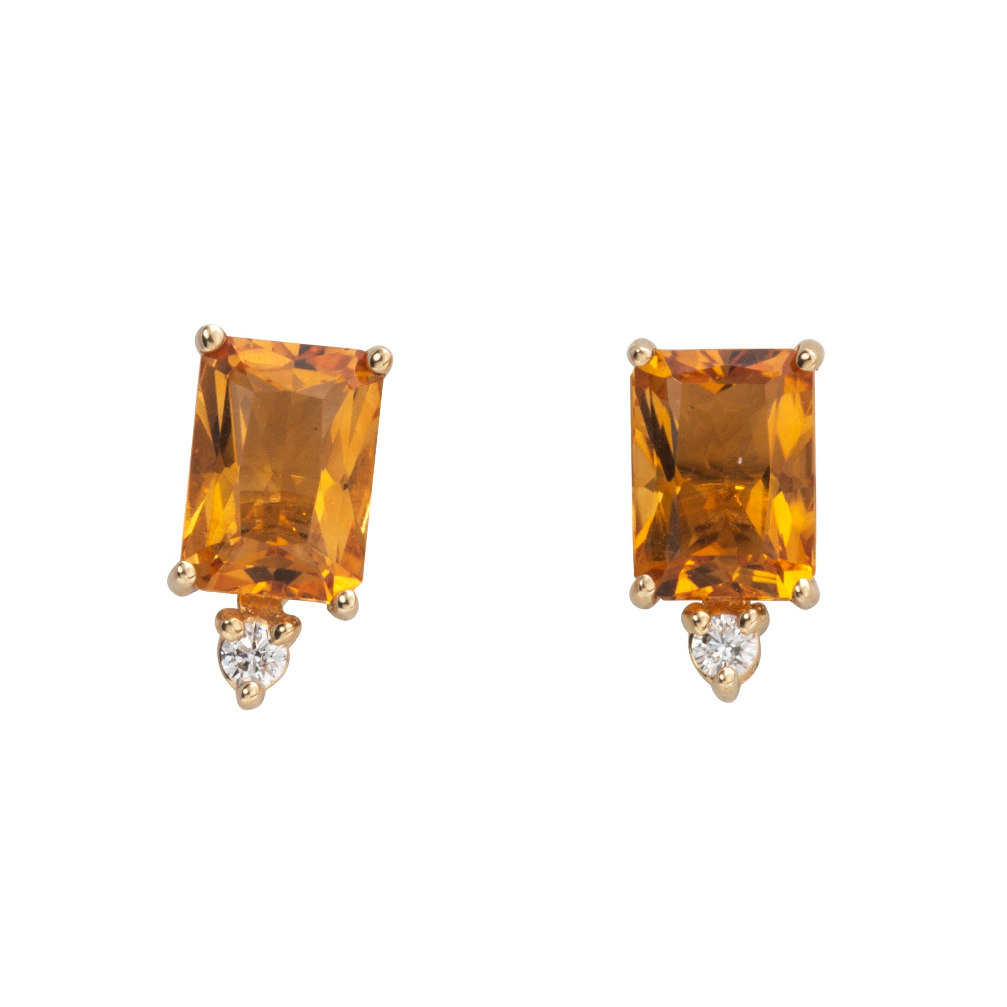 Emerald-Cut Citrine & Diamond 14K Yellow Gold Earrings