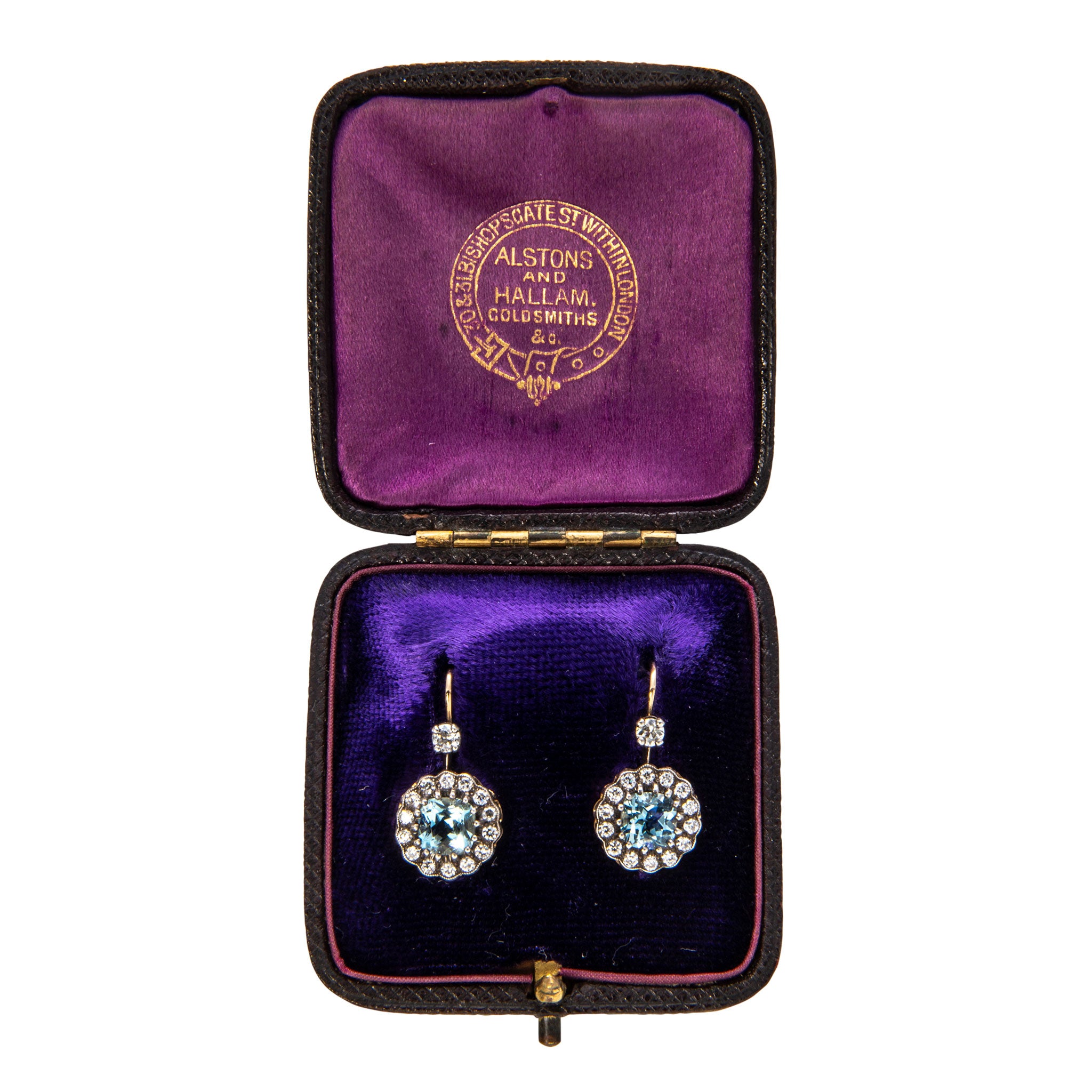 Victorian Aquamarine & Diamond Cluster Drop Earrings