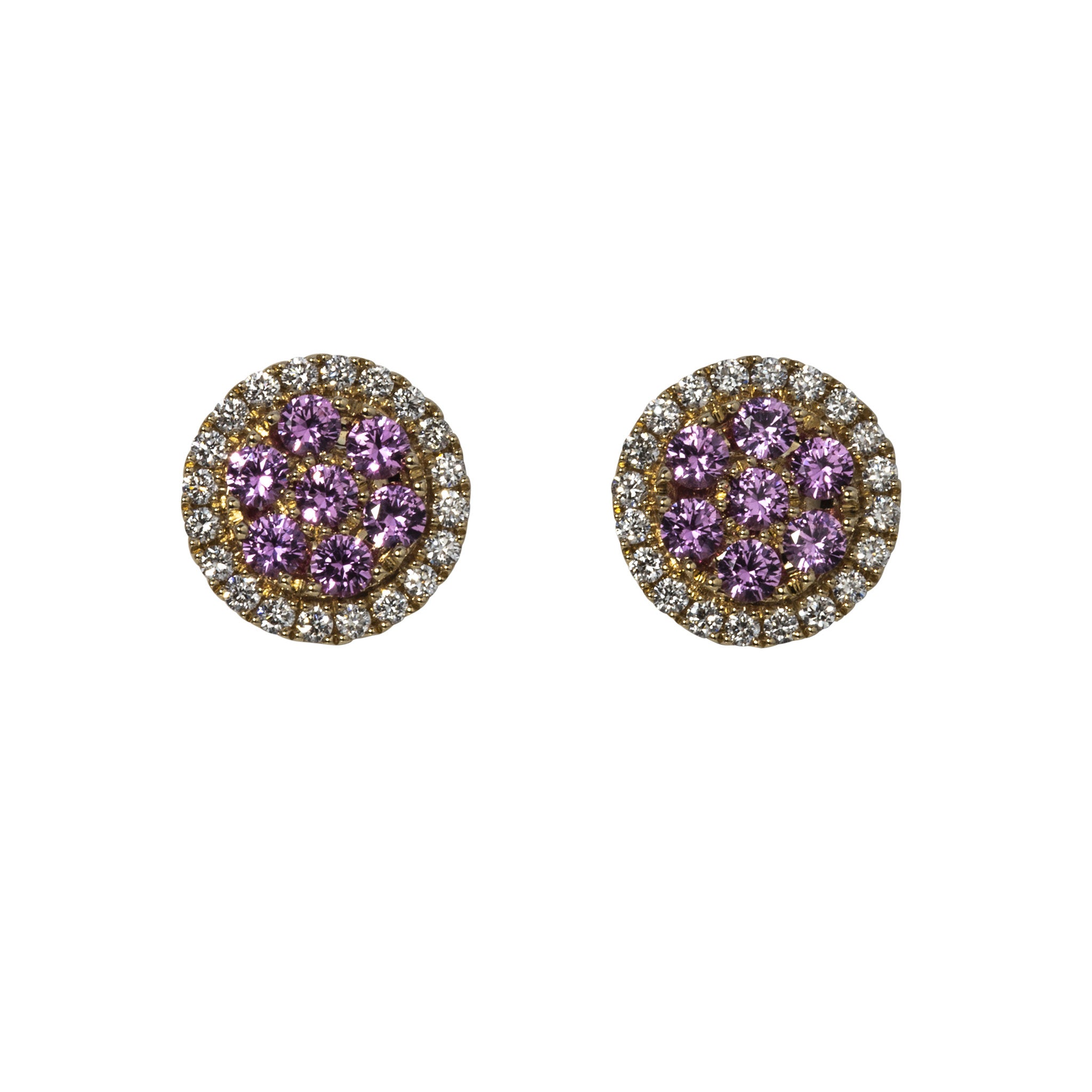 Pink Sapphire Cluster & Diamond Halo Pavé 14K Gold Stud Earrings