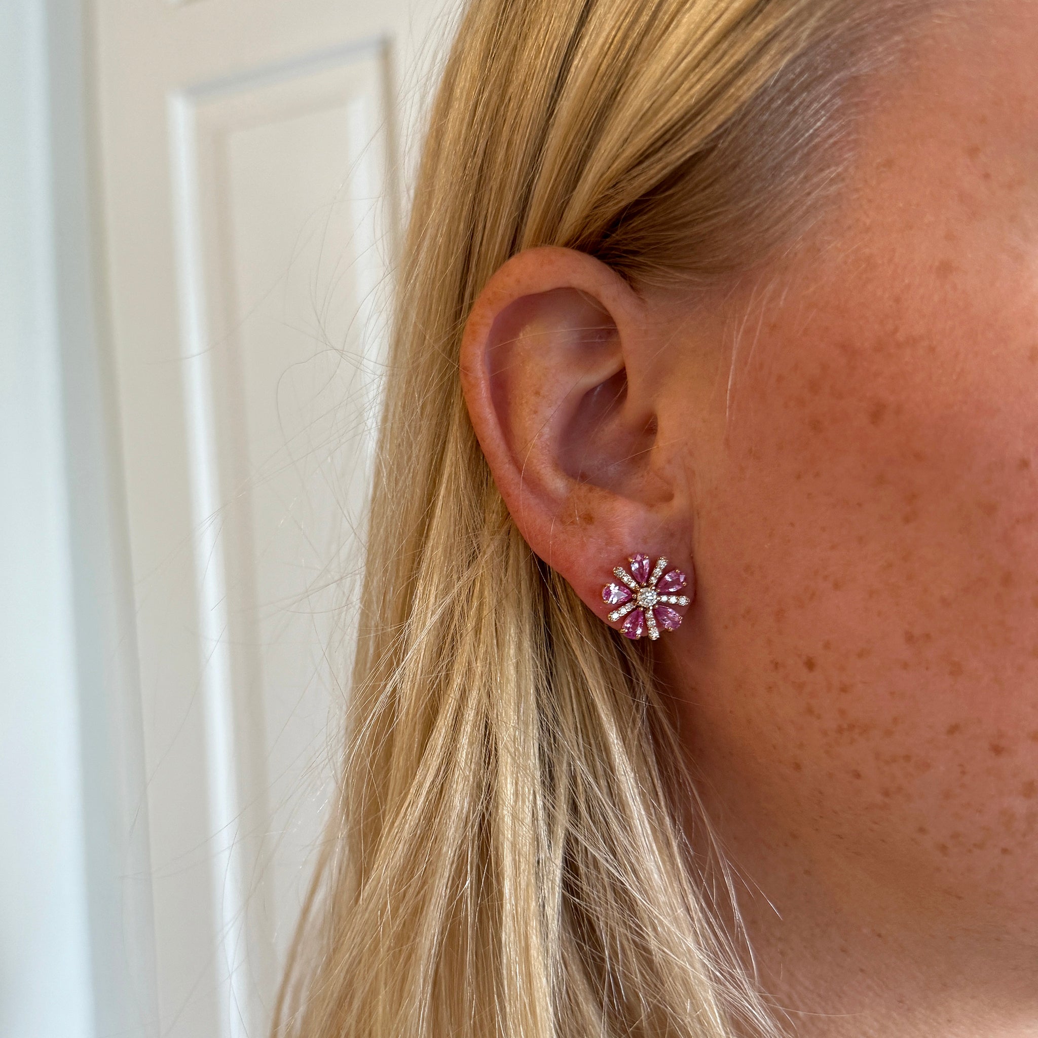 Pink Sapphire & Diamond 18K Rose Gold Stud Earrings