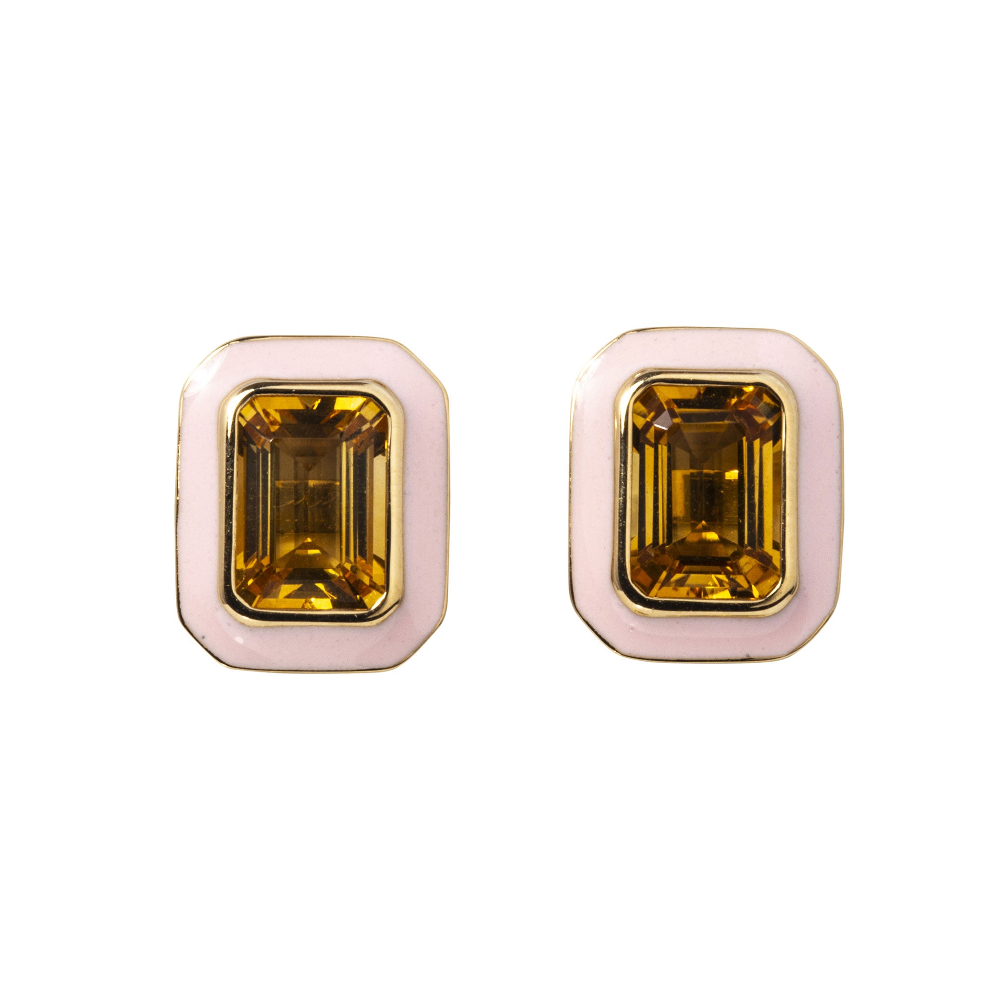 Goshwara Citrine & Pink Enamel 18K Gold Stud Earrings