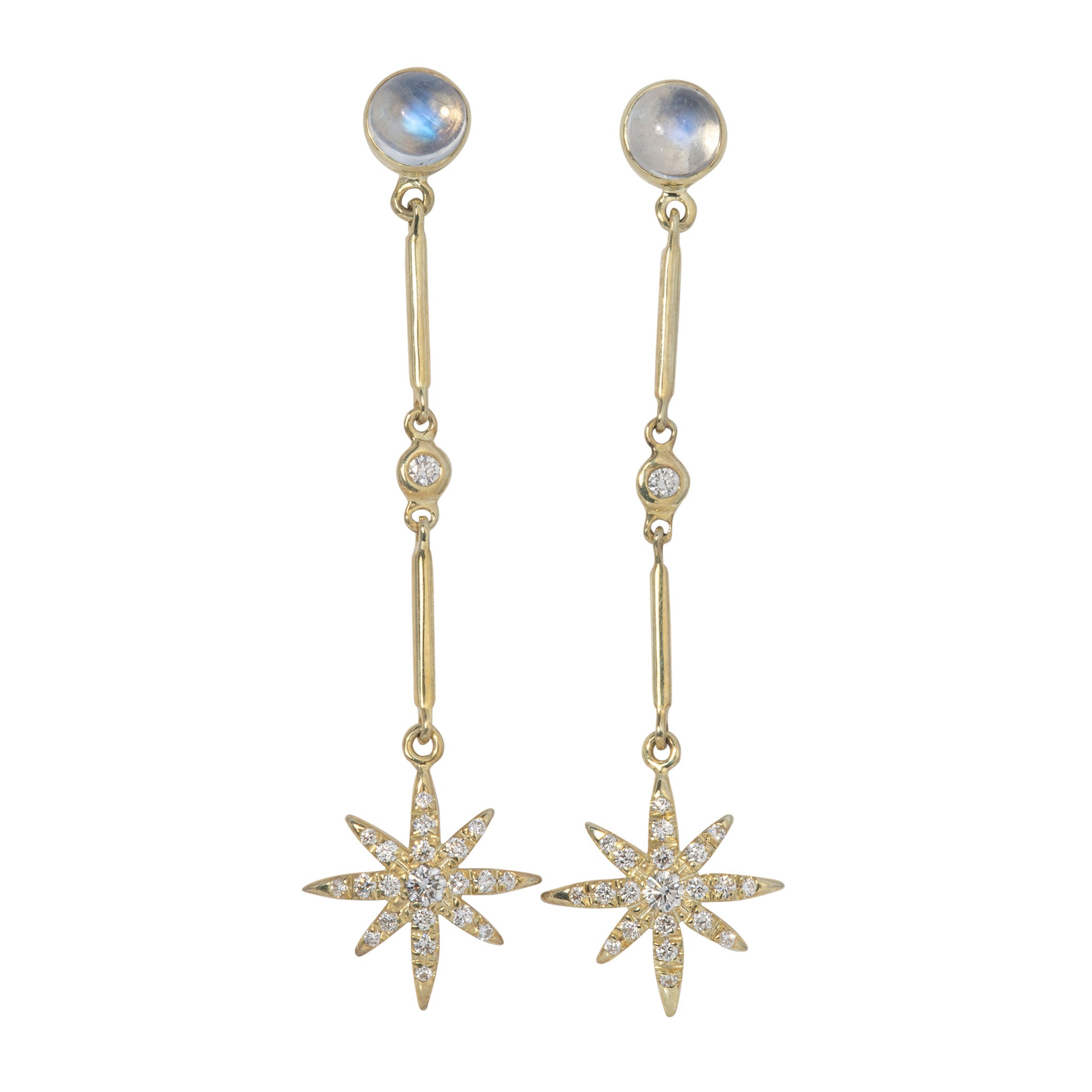 Mazza Moonstone & Diamond Starburst Drop 14K Gold Earrings