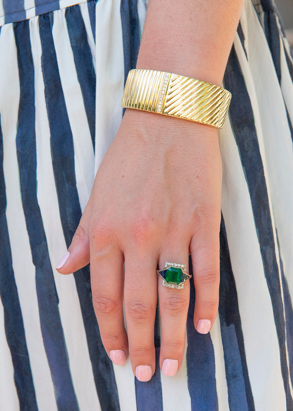 Art Deco Emerald, Sapphire & Diamond 18K Gold Ring