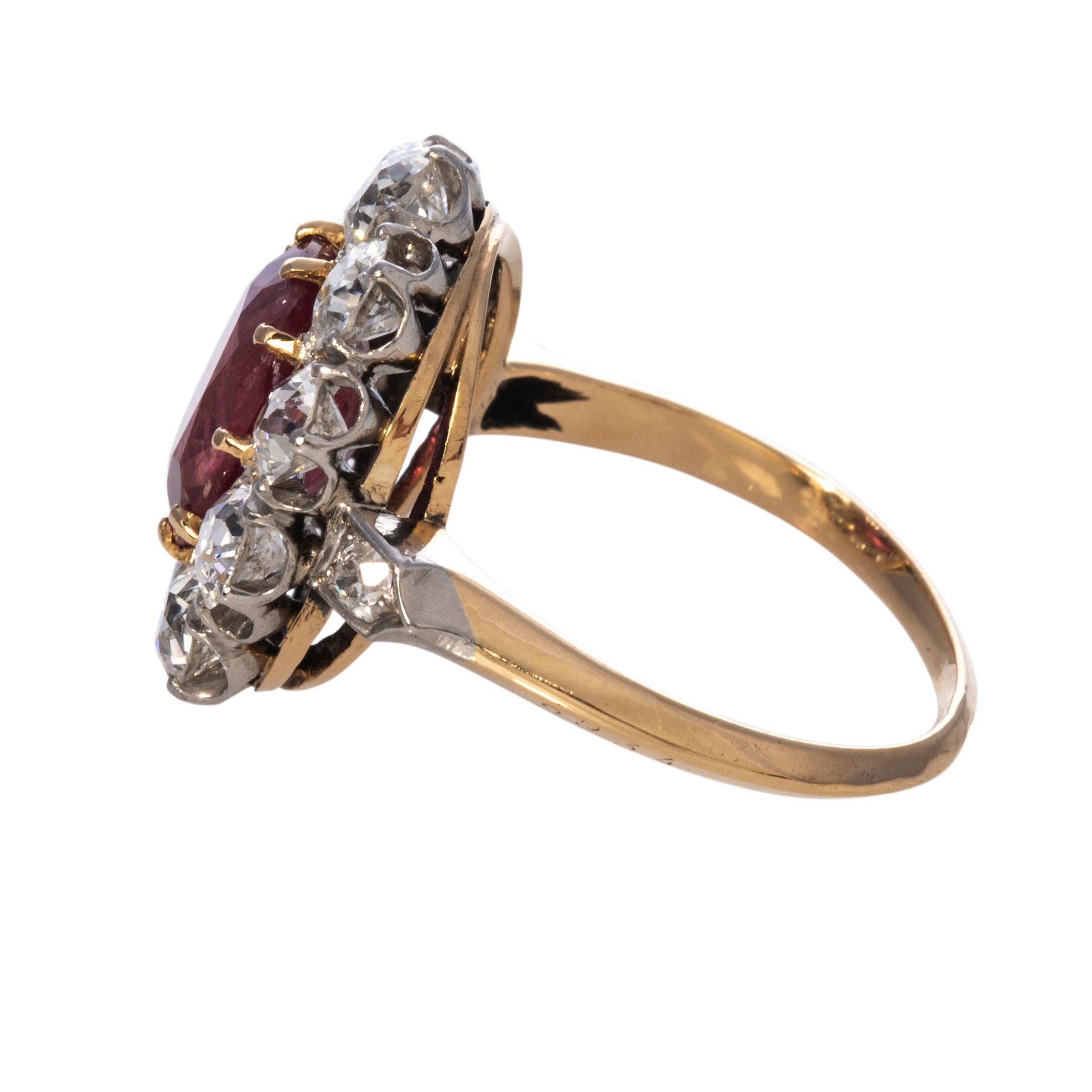 Victorian 3ct Oval Ruby & Diamond Cluster Ring