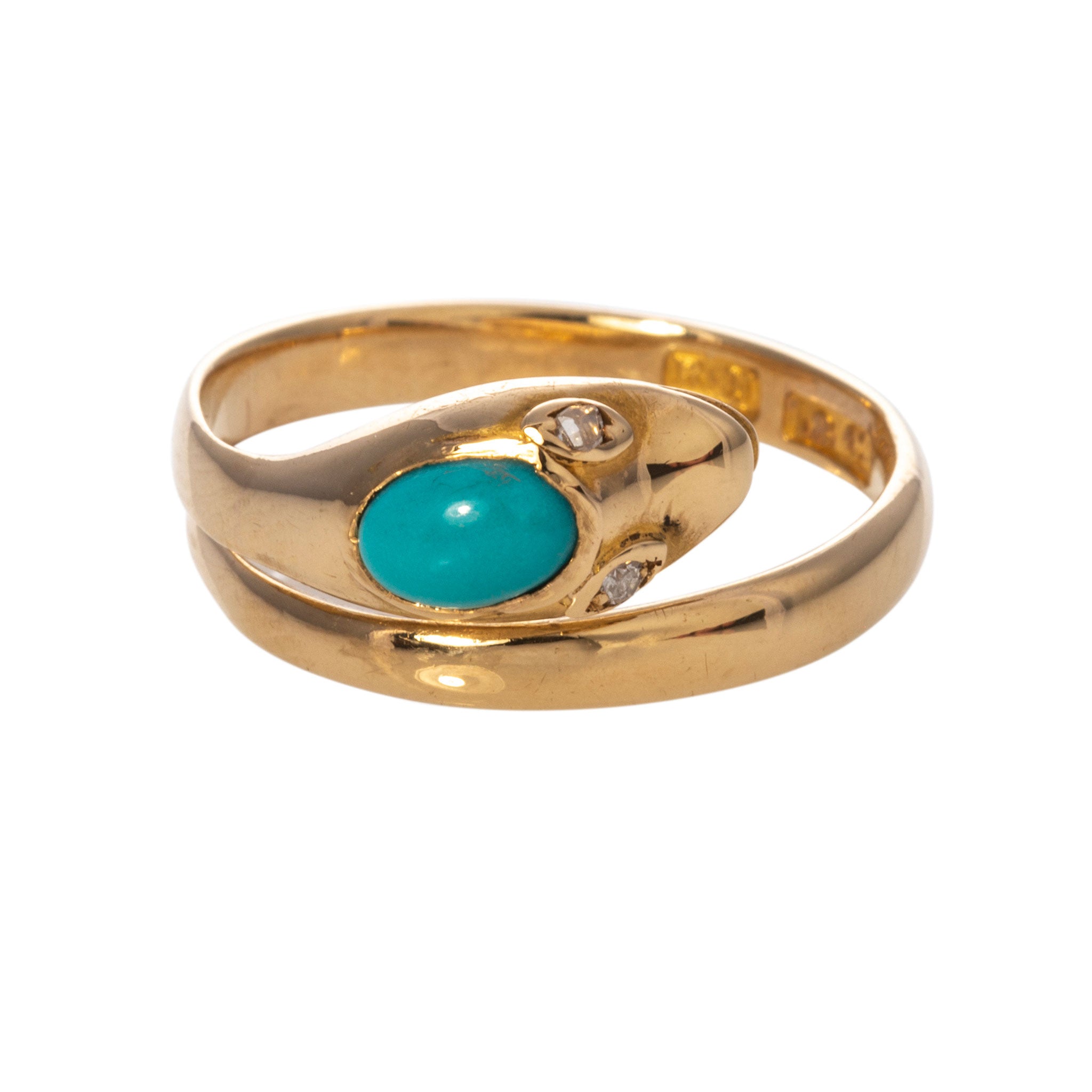 Victorian Turquoise & Diamond 18K Yellow Gold Snake Ring