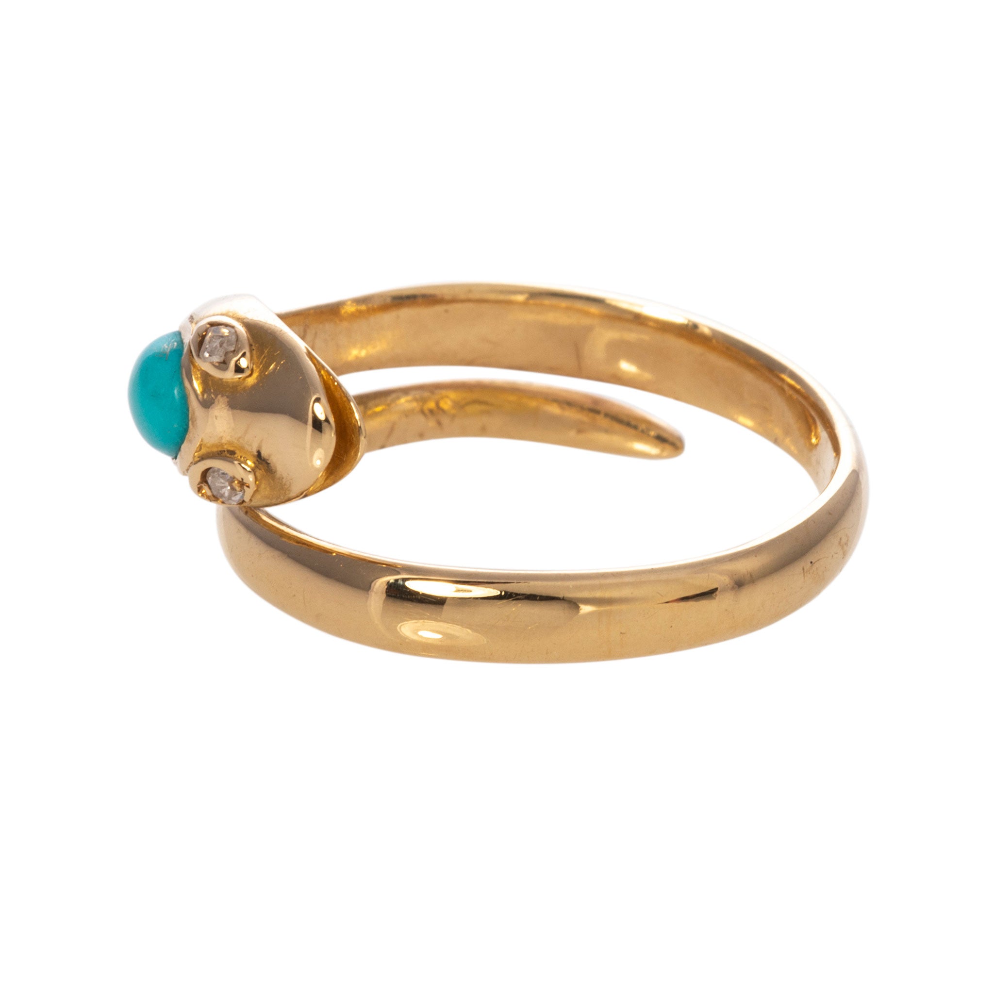 Victorian Turquoise & Diamond 18K Yellow Gold Snake Ring