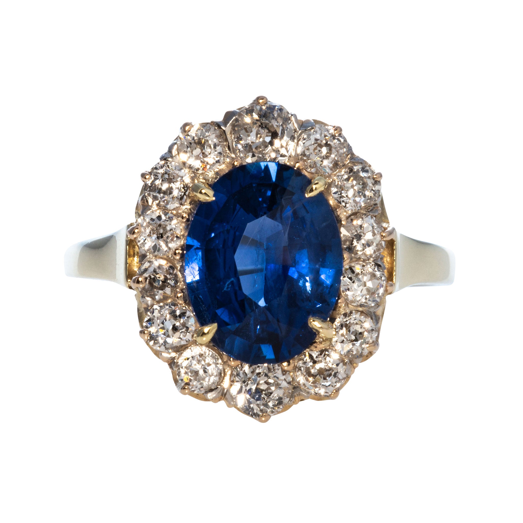 Estate 2.61ct Oval Sapphire & Diamond Cluster 14K Gold Ring