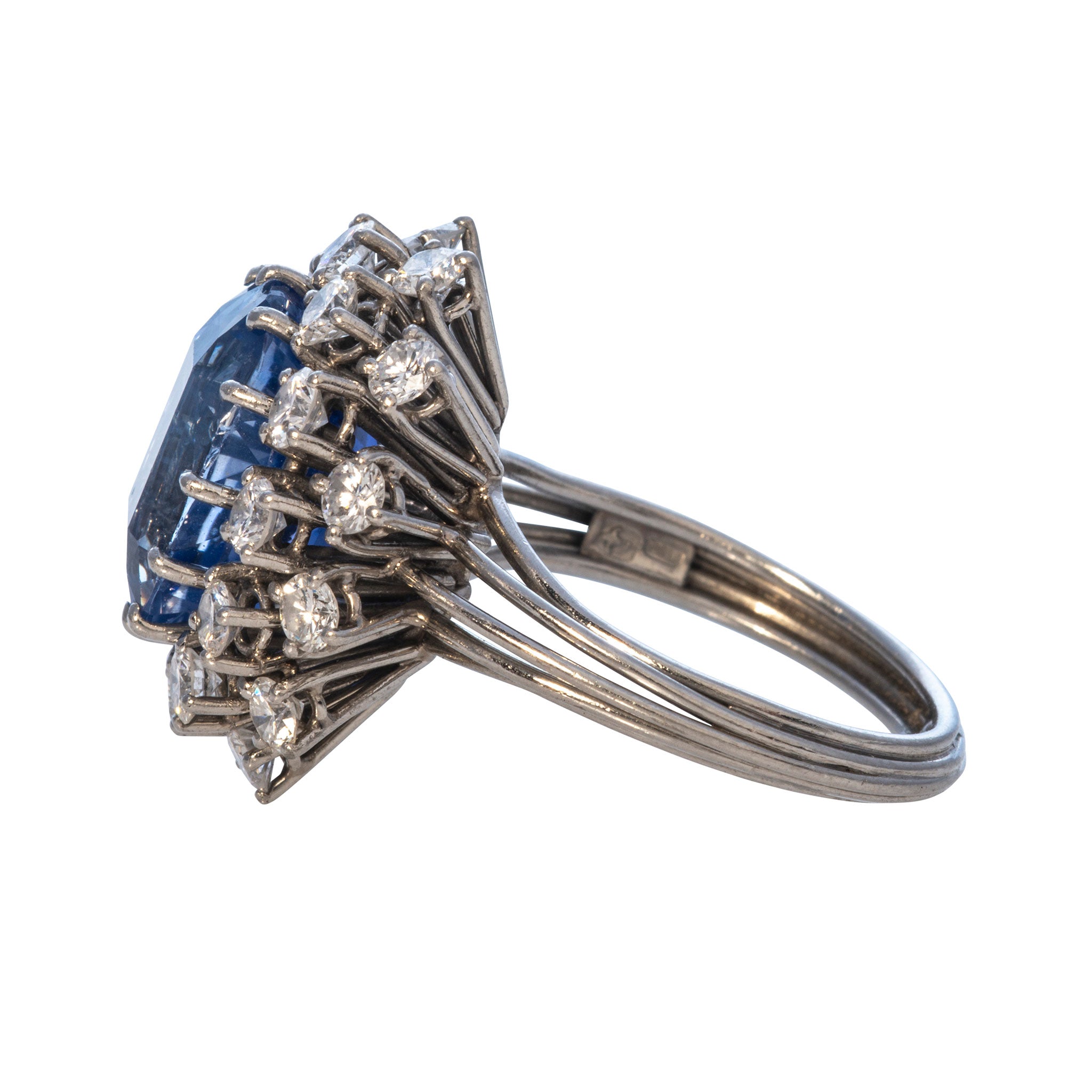 Estate 8ct No-Heat Sapphire & Diamond Cluster Platinum Ring