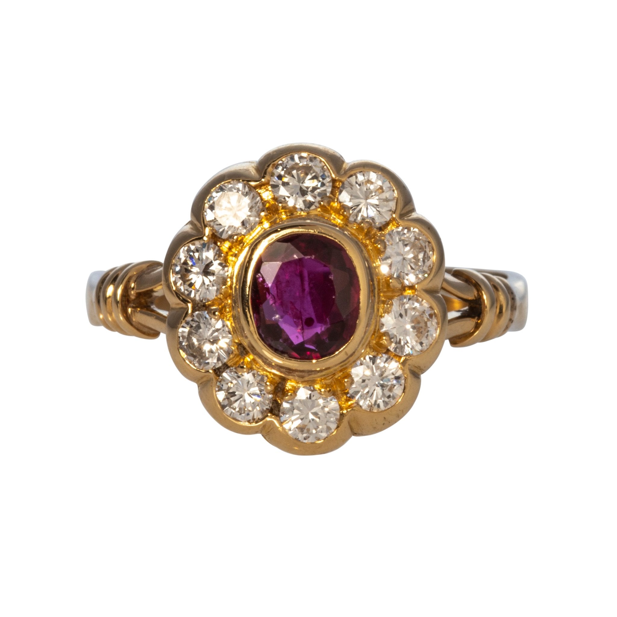 Estate Oval Ruby & Diamond 18K Yellow Gold Ring