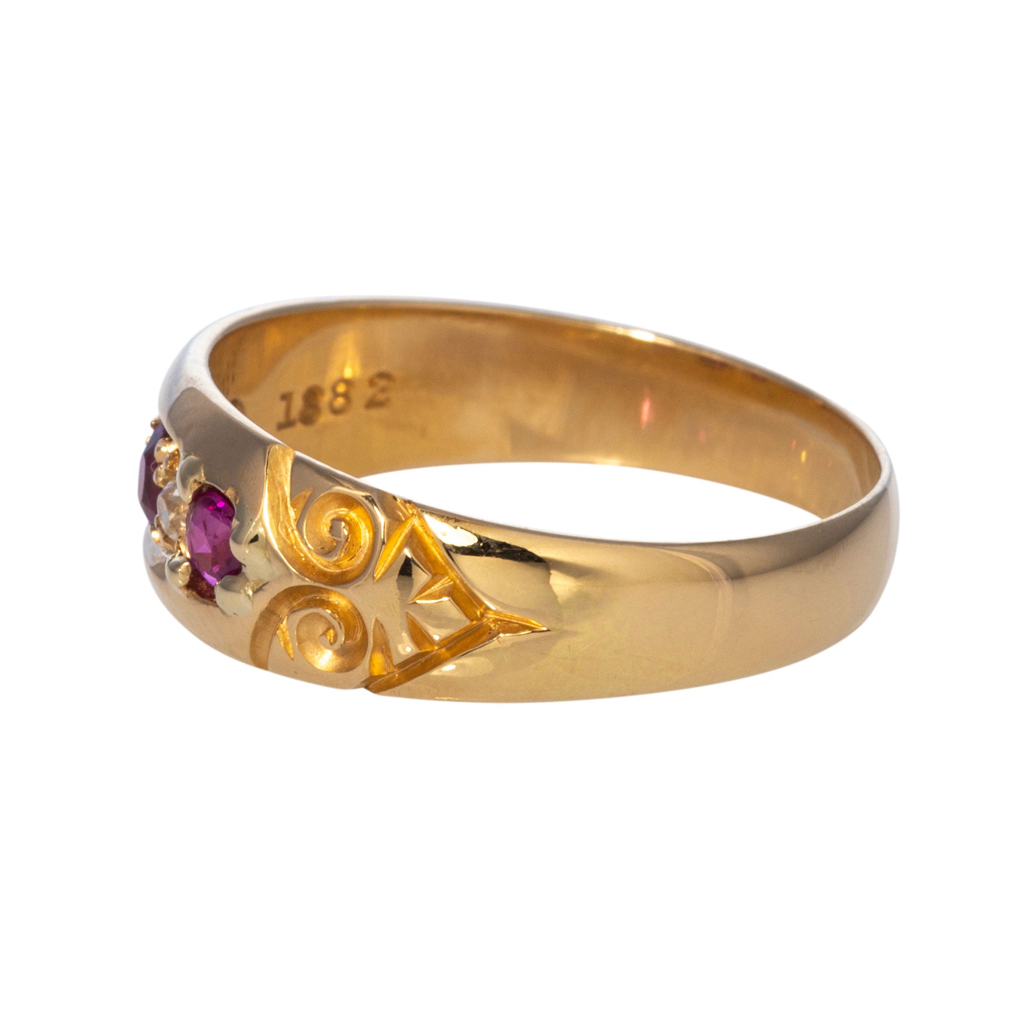 Victorian Ruby & Diamond Five-Stone 18K Yellow Gold Ring