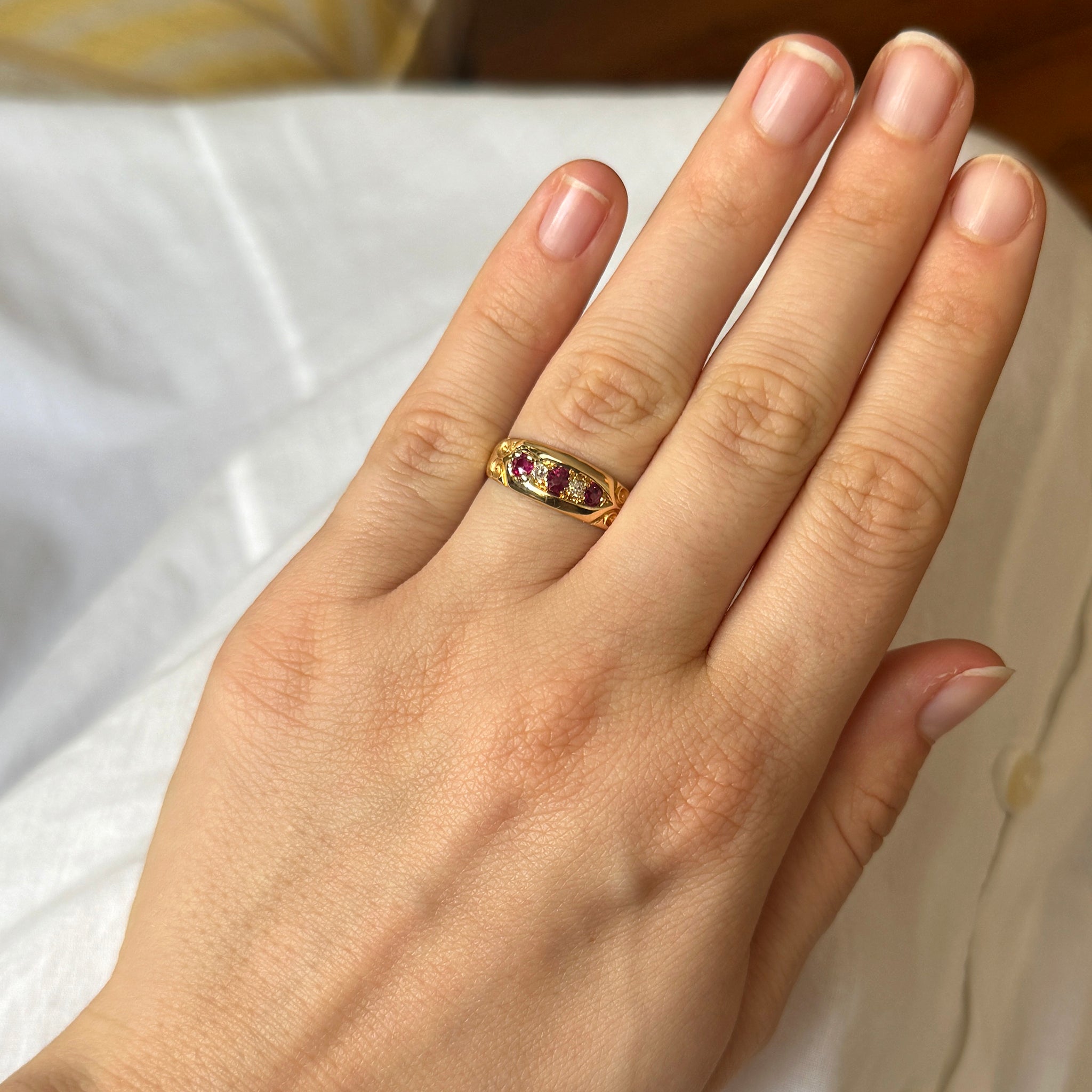 Victorian Ruby & Diamond Five-Stone 18K Yellow Gold Ring