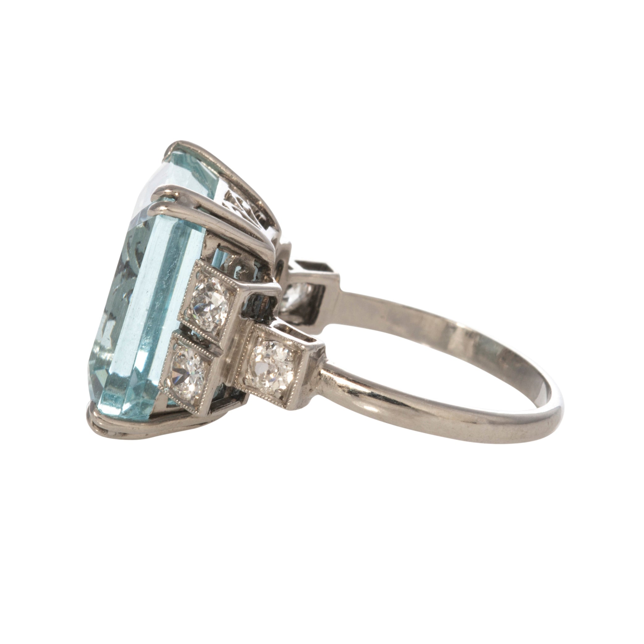 Estate 10.12ct Emerald Cut Aquamarine & Diamond Platinum Ring