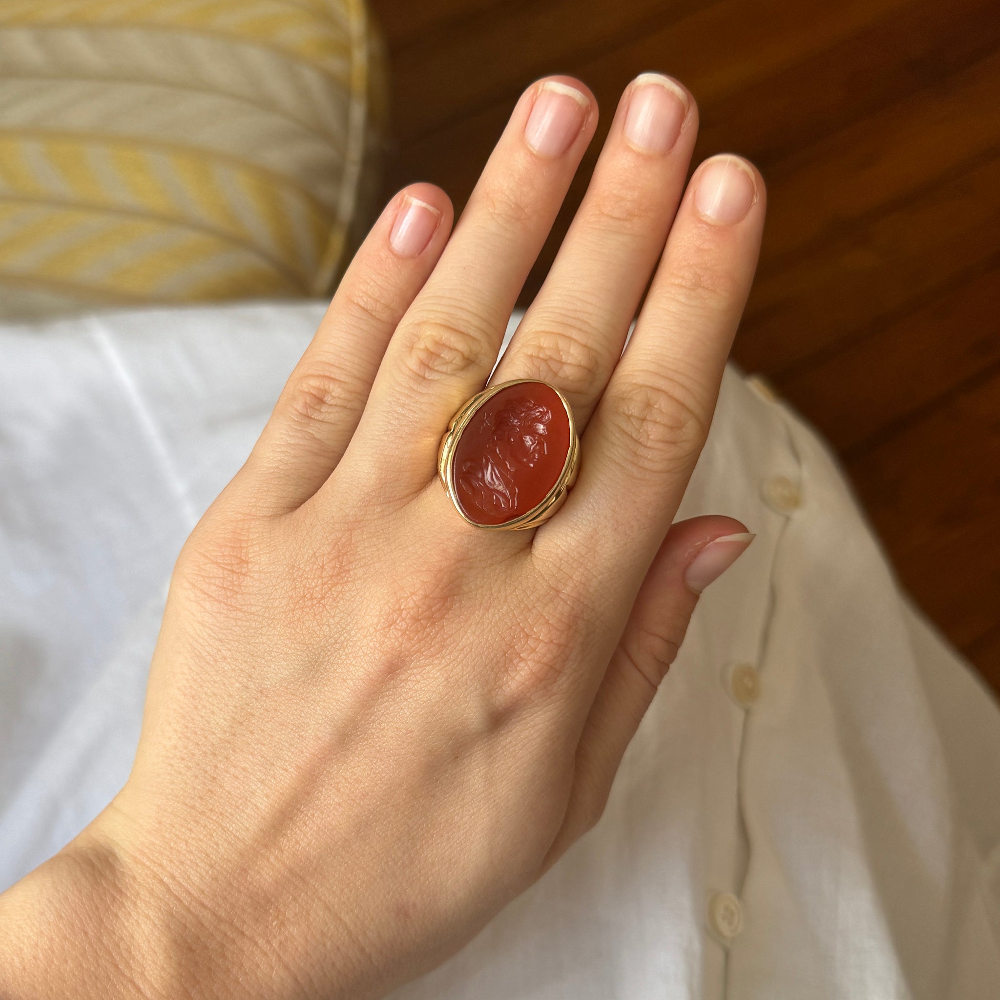 Vintage Carnelian Intaglio 14K Yellow Gold Signet Ring