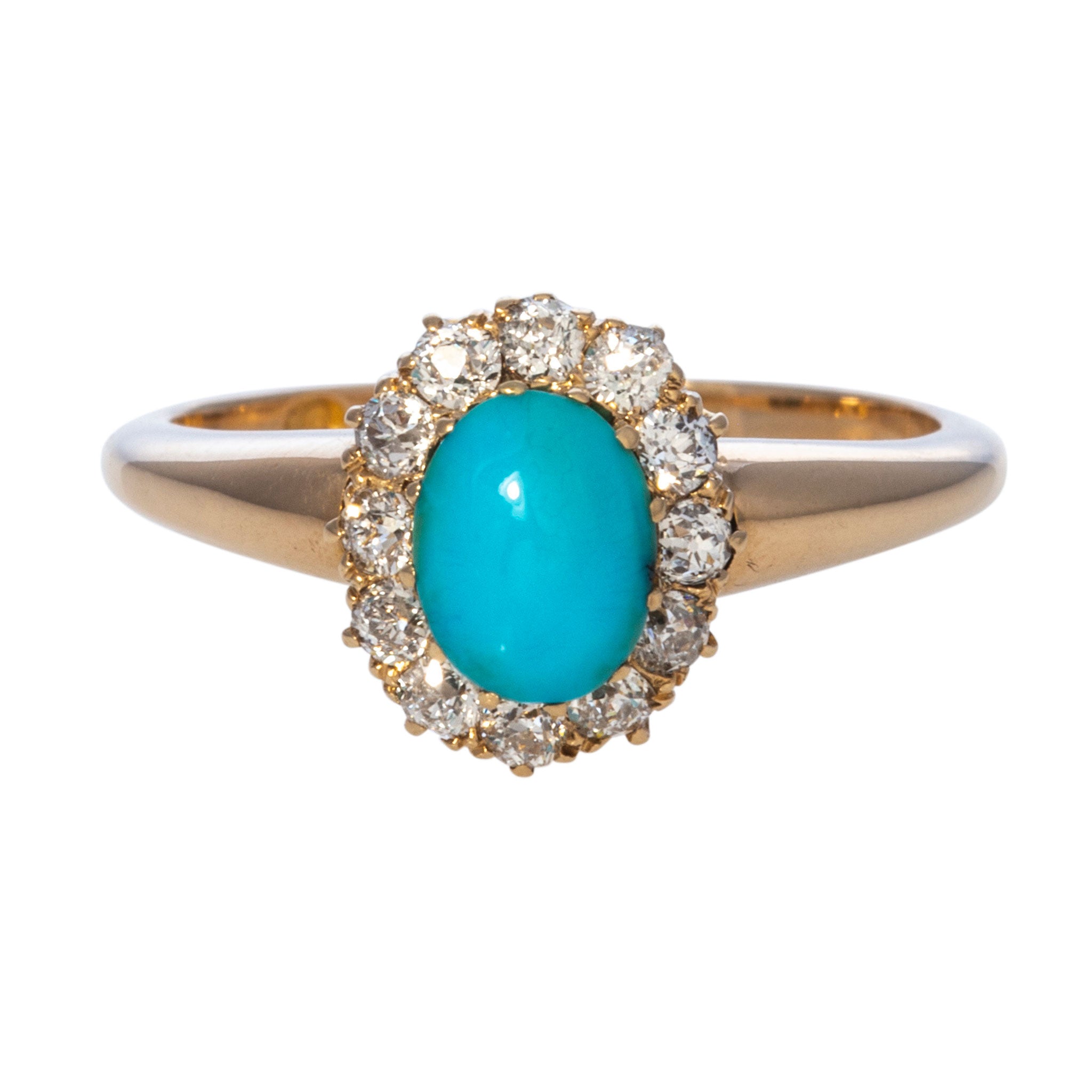 Victorian Turquoise & Diamond Cluster 18K Gold Ring