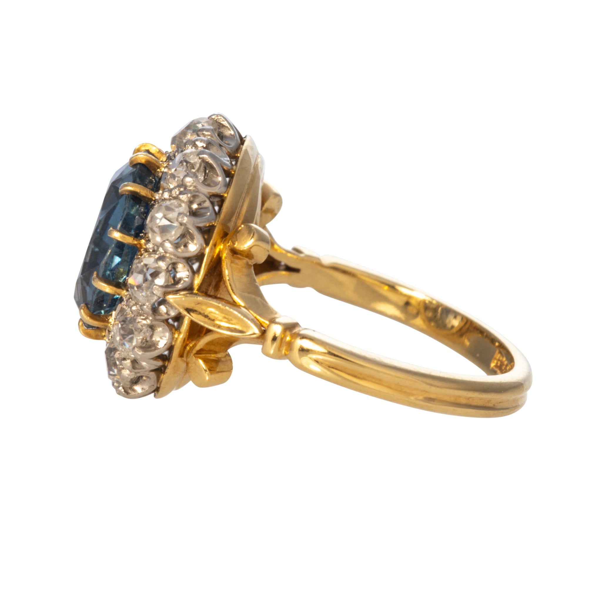 Victorian Style 3.85ct Oval Blue Sapphire & Diamond Cluster Ring