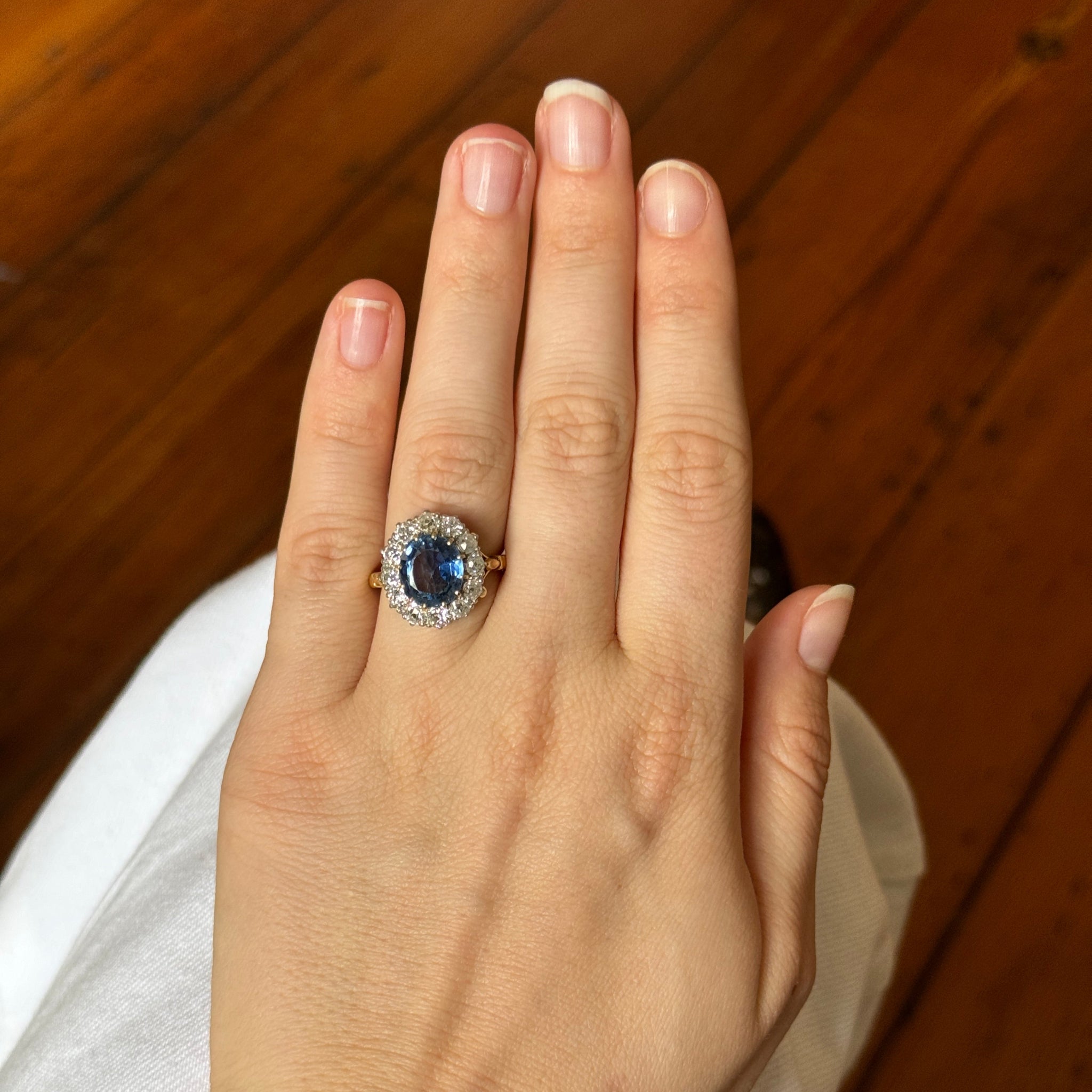 Victorian Style 3.85ct Oval Blue Sapphire & Diamond Cluster Ring