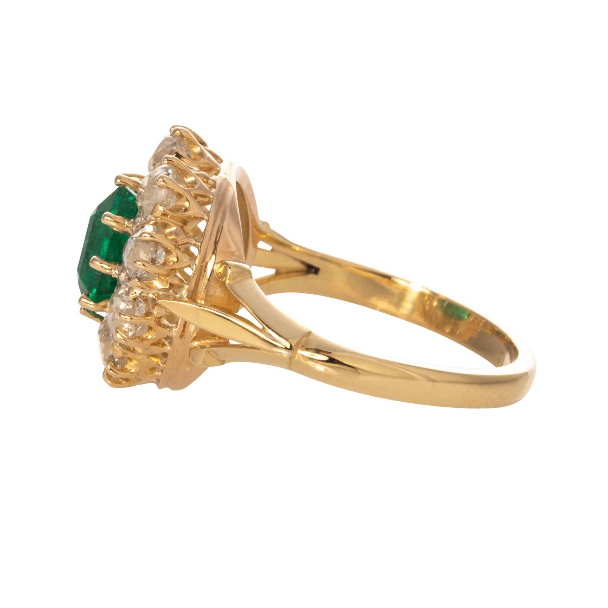 Victorian 1.70ct Square Emerald & Diamond Cluster 18K Gold Ring