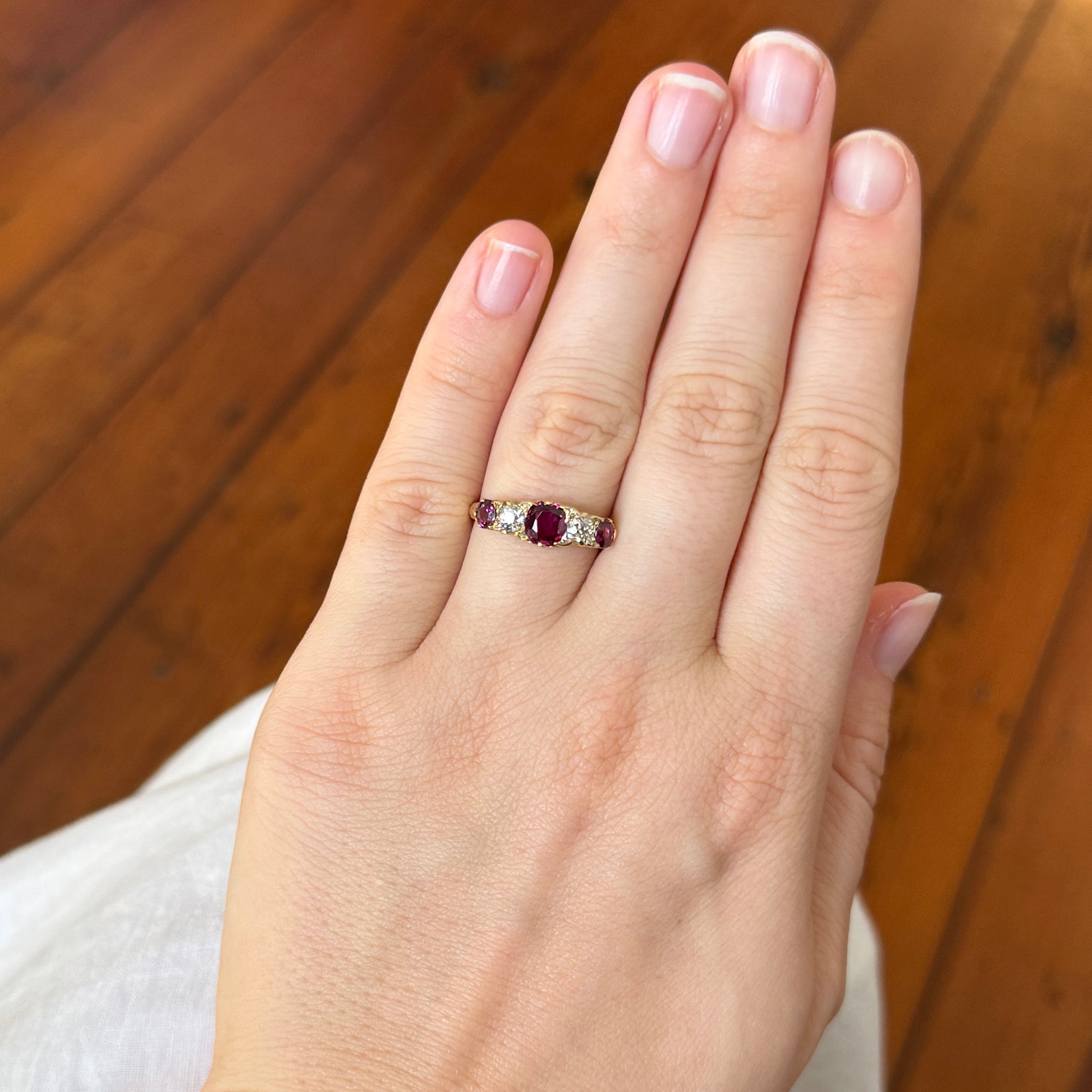 Victorian Ruby & Diamond Five-Stone 18K Yellow Gold Ring