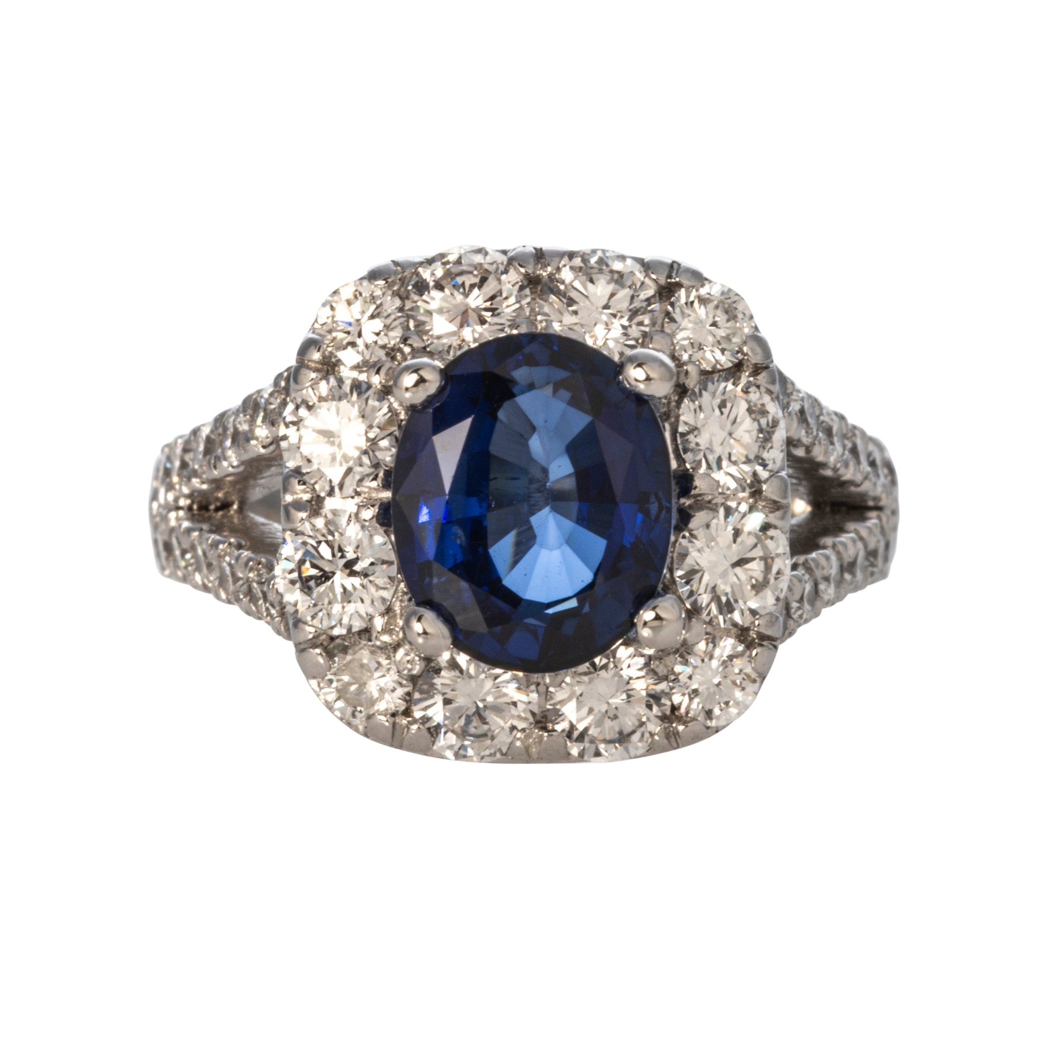 Vintage 2.5ct Oval Sapphire & Diamond Cluster Platinum Ring