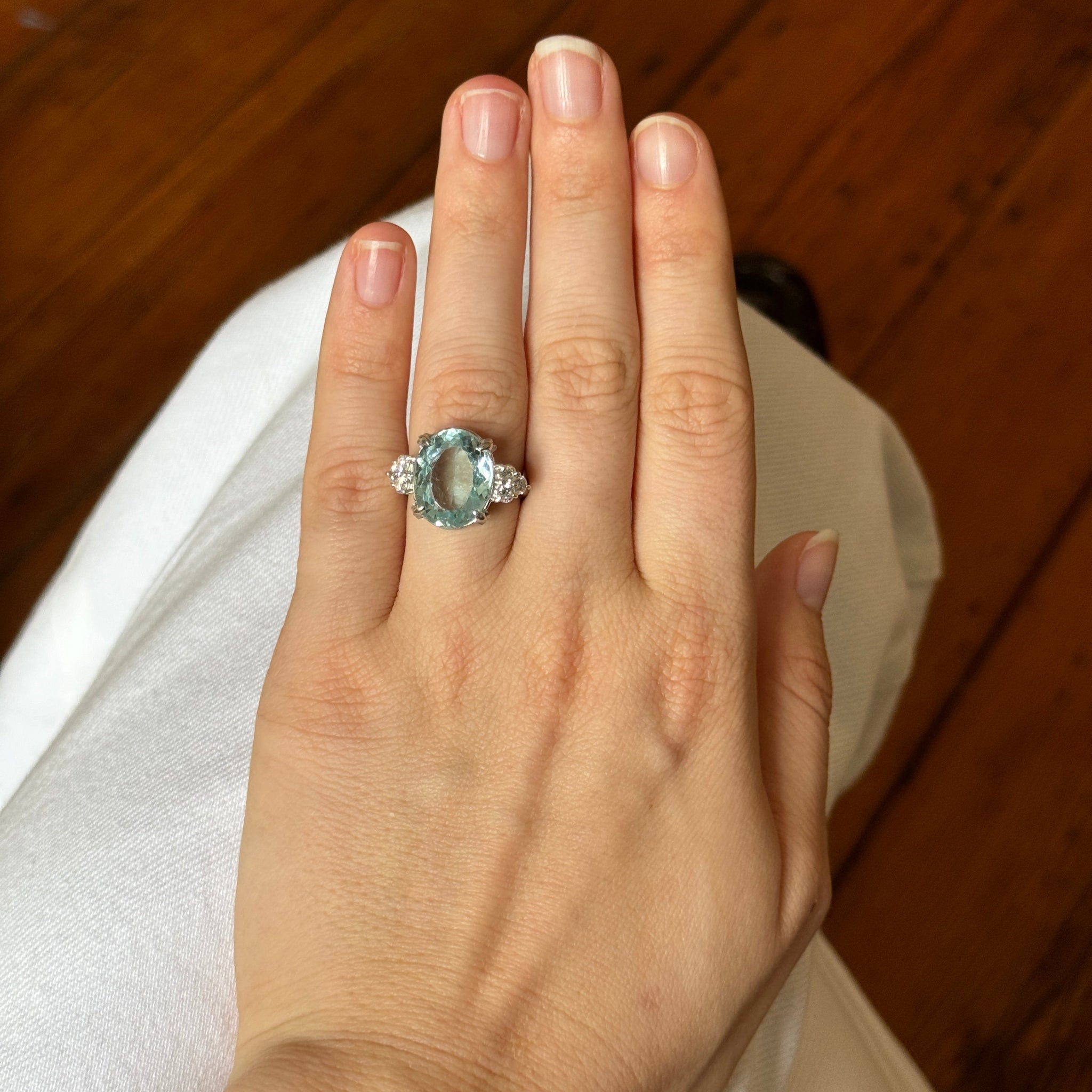 Vintage 6.23ct Aquamarine & .48ct Diamond Platinum Ring