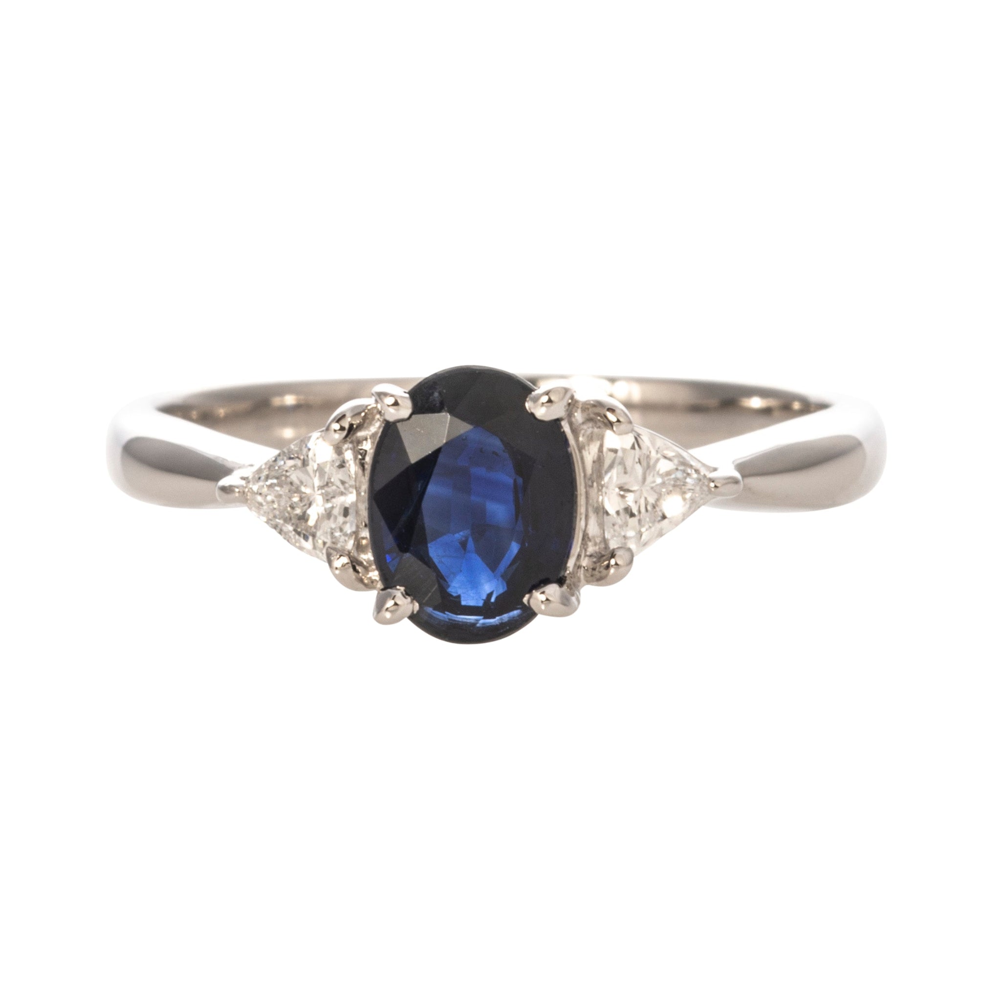 Estate Sapphire & Diamond Three Stone Platinum Ring