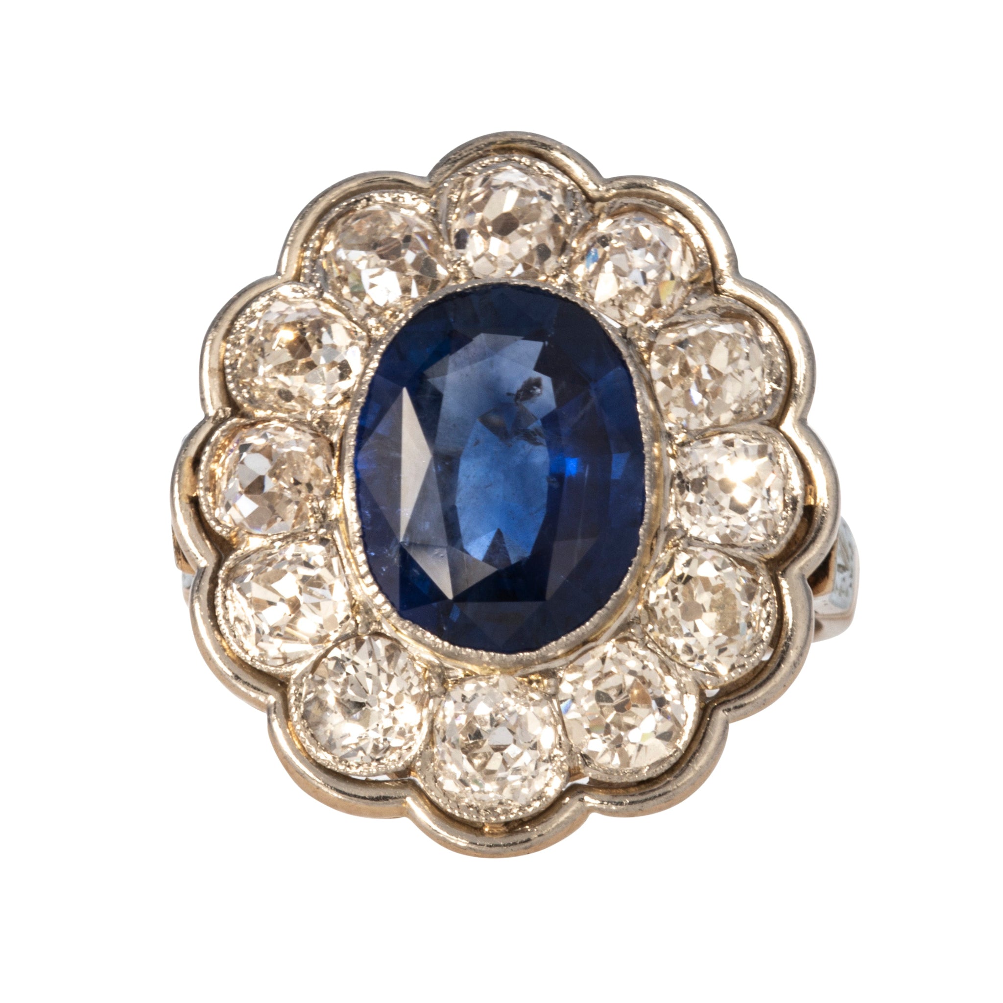 Estate Oval Sapphire & Diamond Cluster 14K Gold Ring