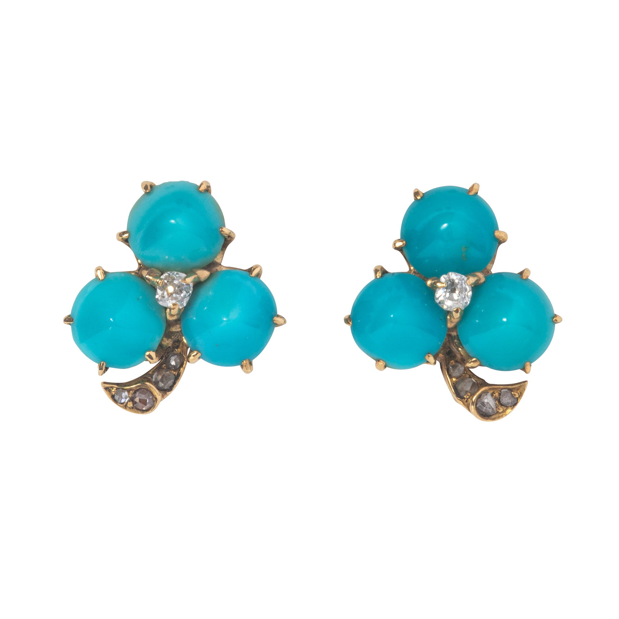 Victorian Turquoise & Diamond 18K Gold Clover Earrings