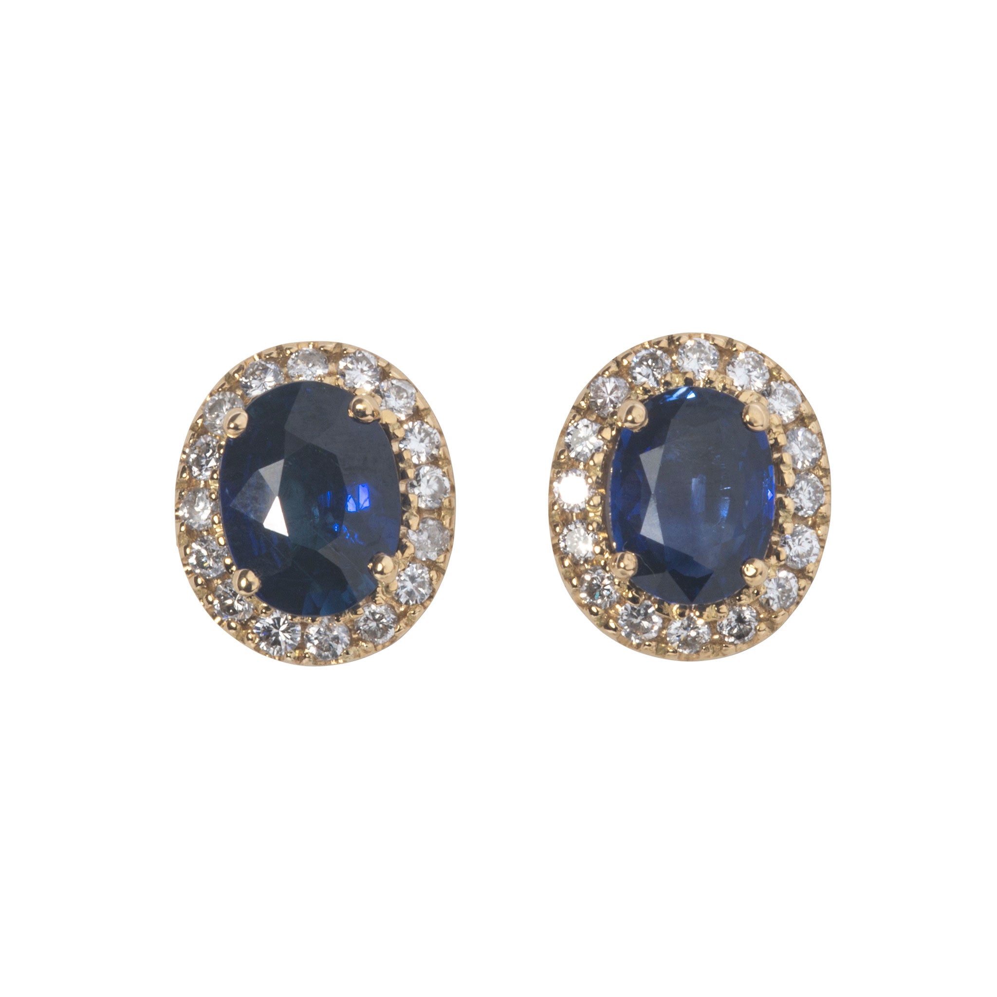 Estate 2.38ct Oval Sapphire & Diamond 18K Gold Stud Earrings
