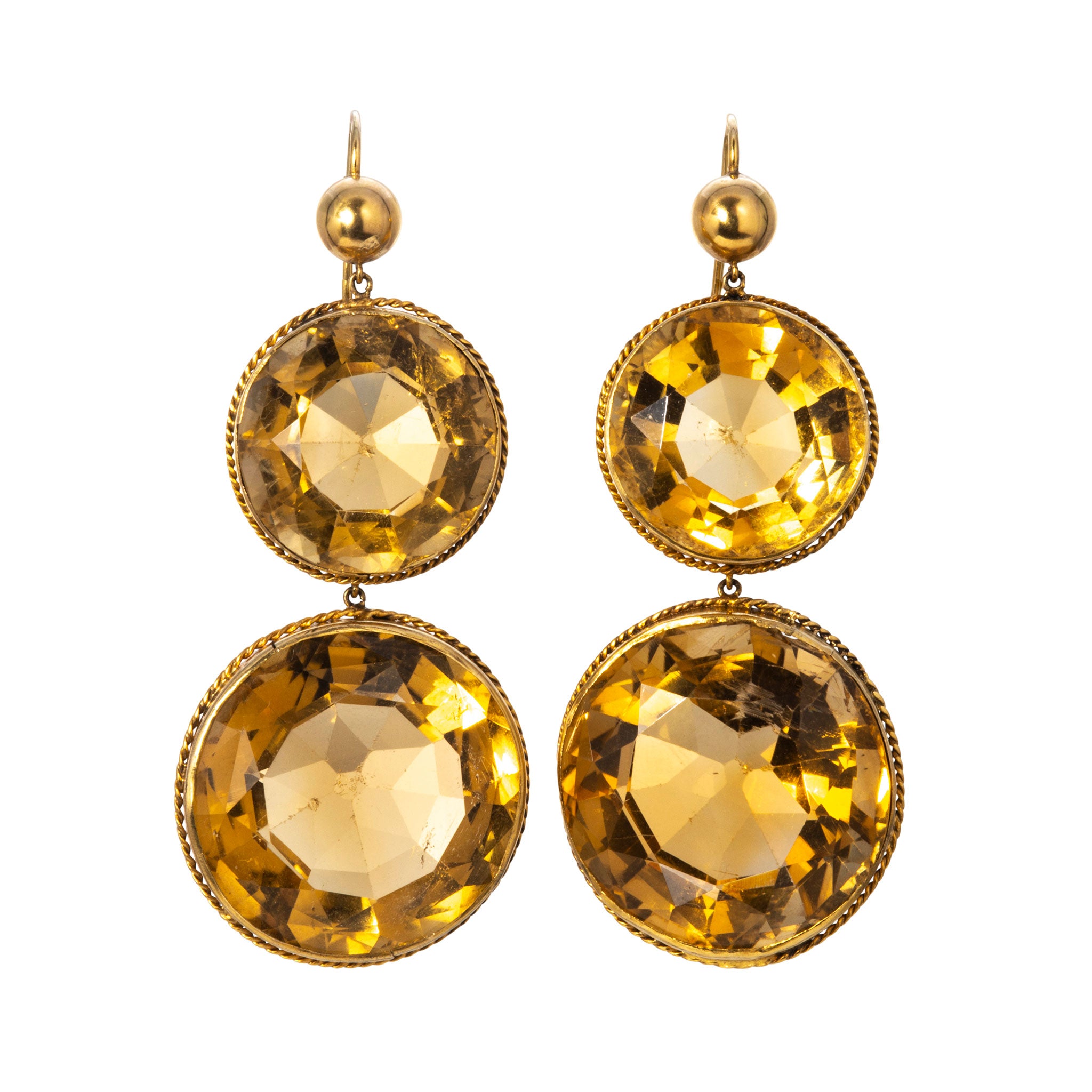 Victorian 25ct Citrine Double Drop 9K Gold Earrings