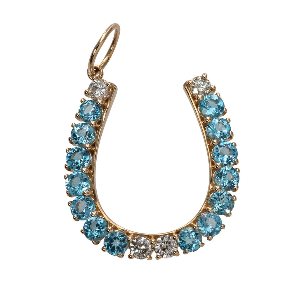 Blue Topaz & Diamond 14K Gold Horseshoe Charm