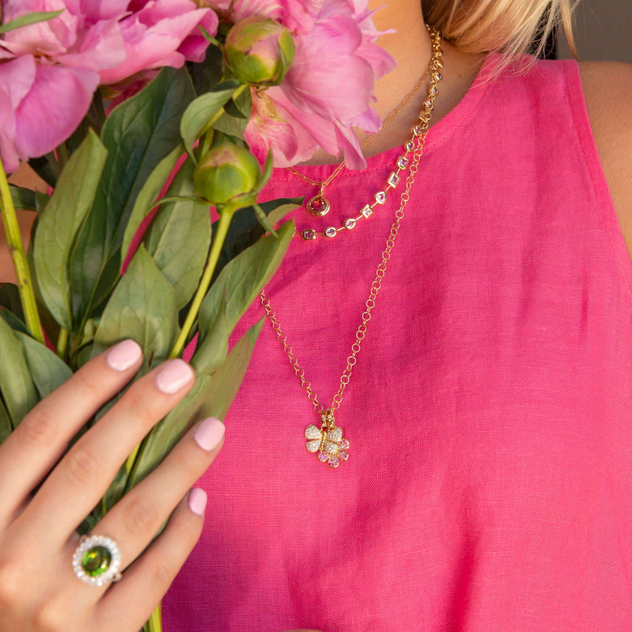 Temple St. Clair Pink Sapphire & Ruby Flower Pendant