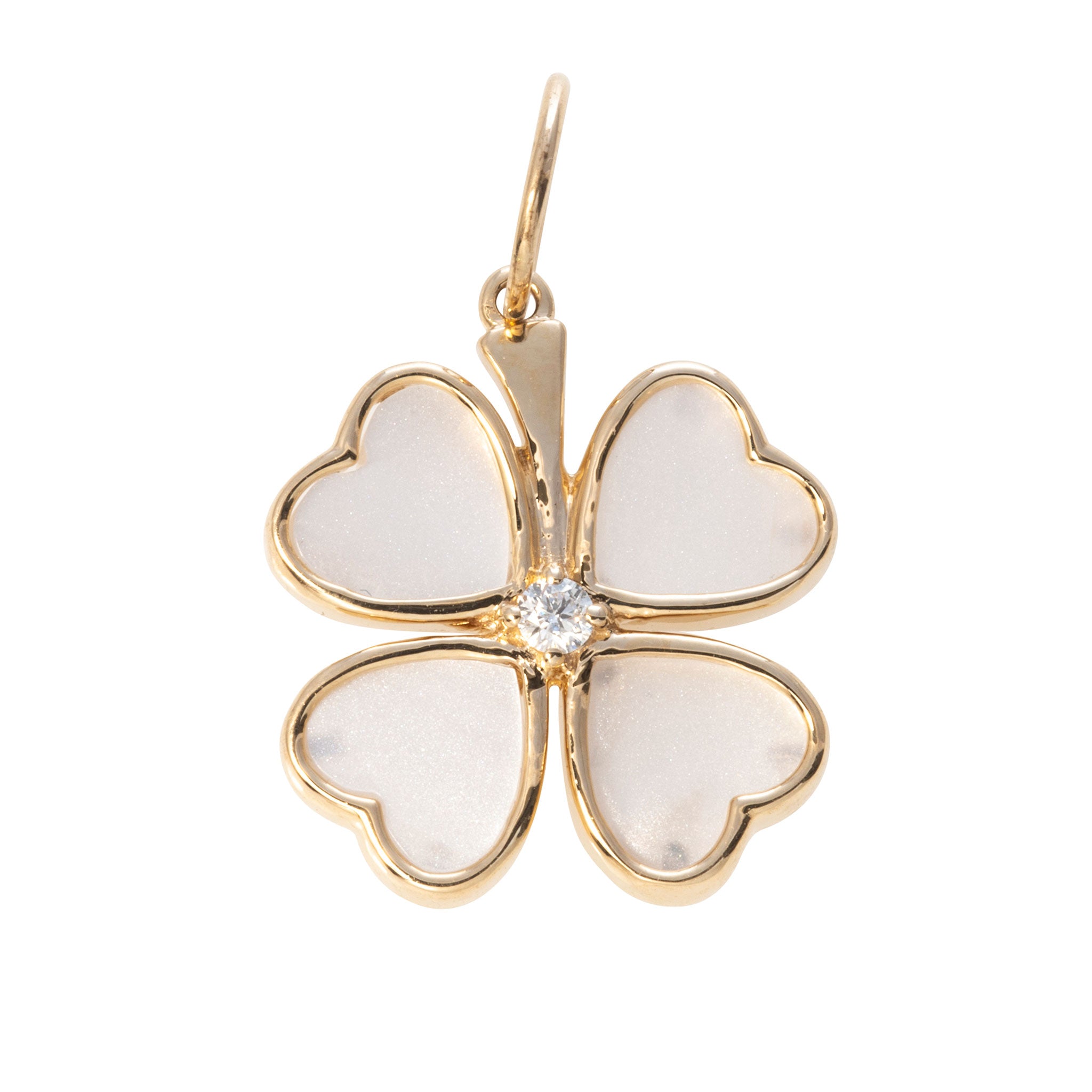 Mother of Pearl & Diamond 14K Gold Four Leaf Clover Pendant